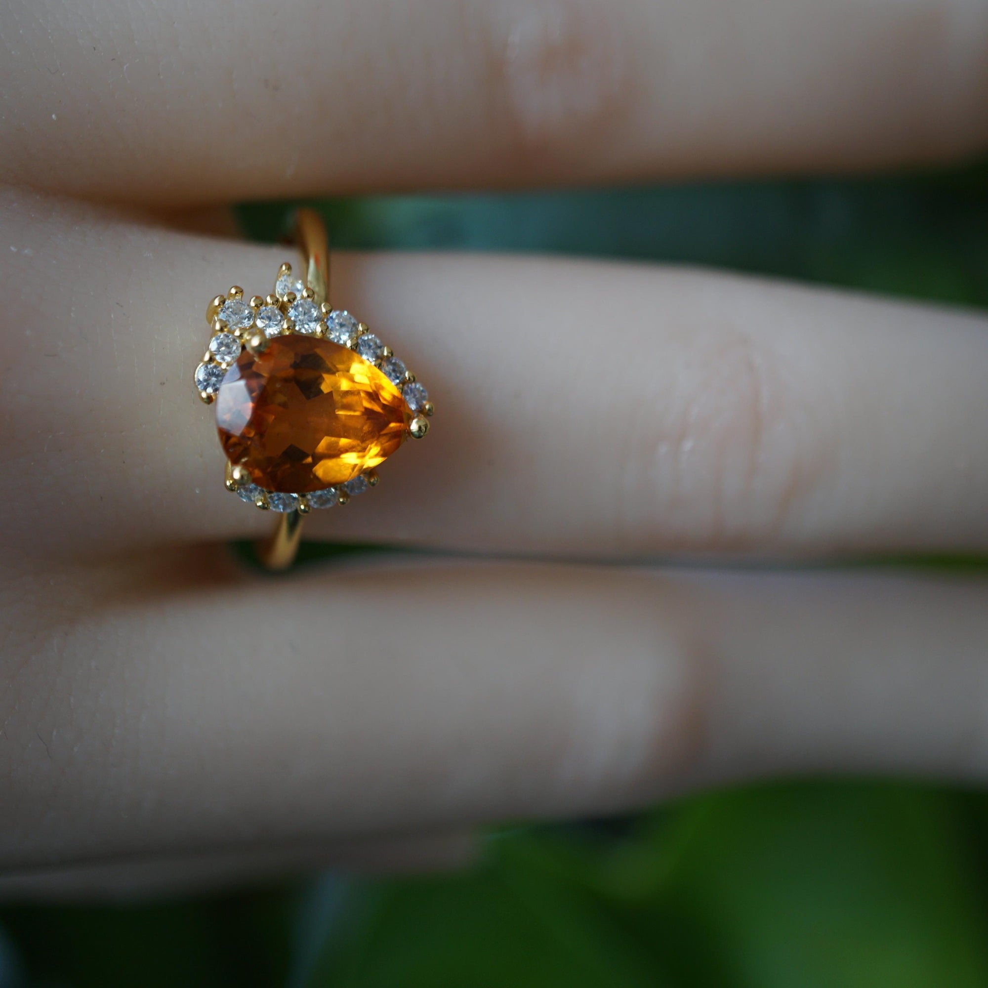 Big Pear Citrine Ring, Bold Yellow Gemstone Statement Jewelry