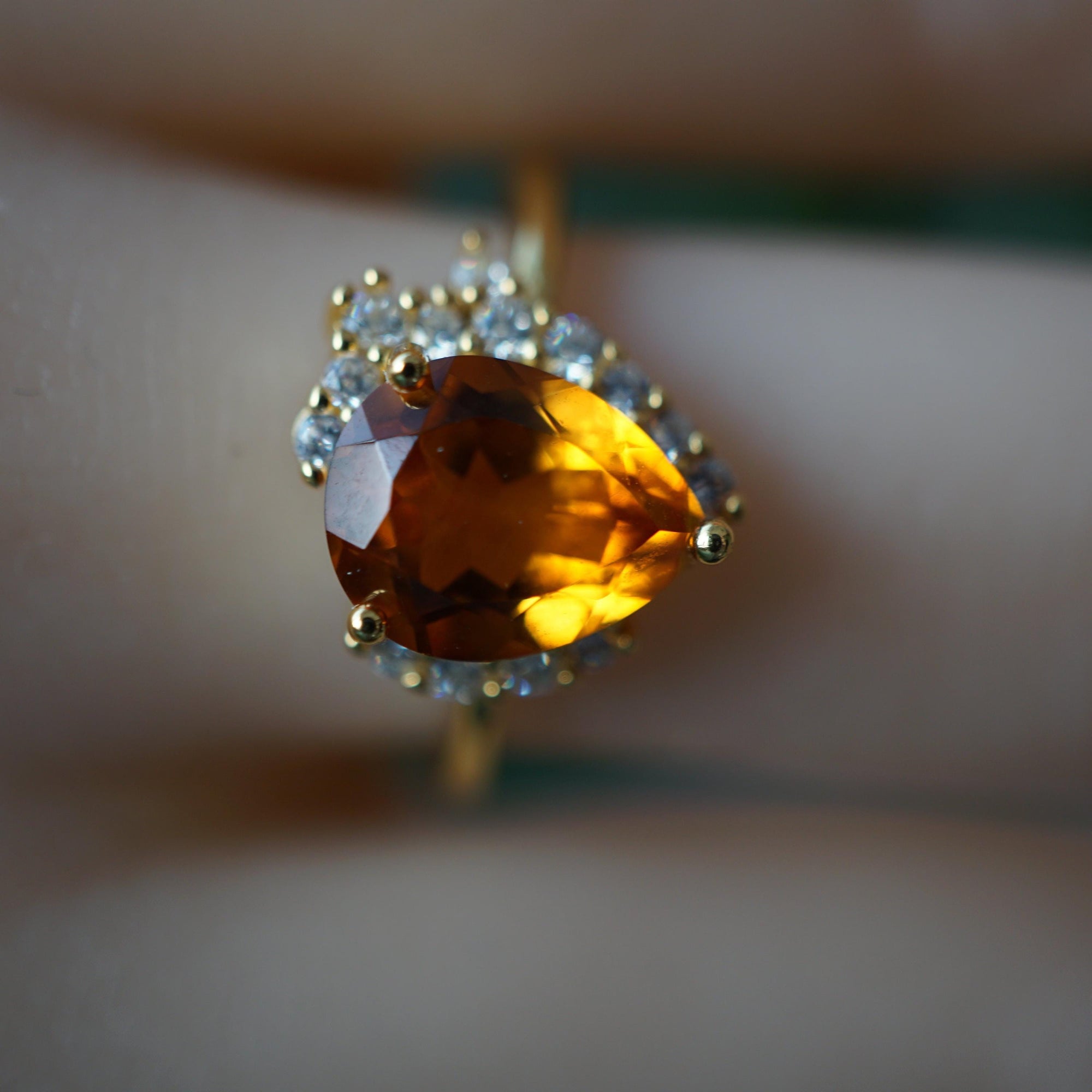 Big Pear Citrine Ring, Bold Yellow Gemstone Statement Jewelry