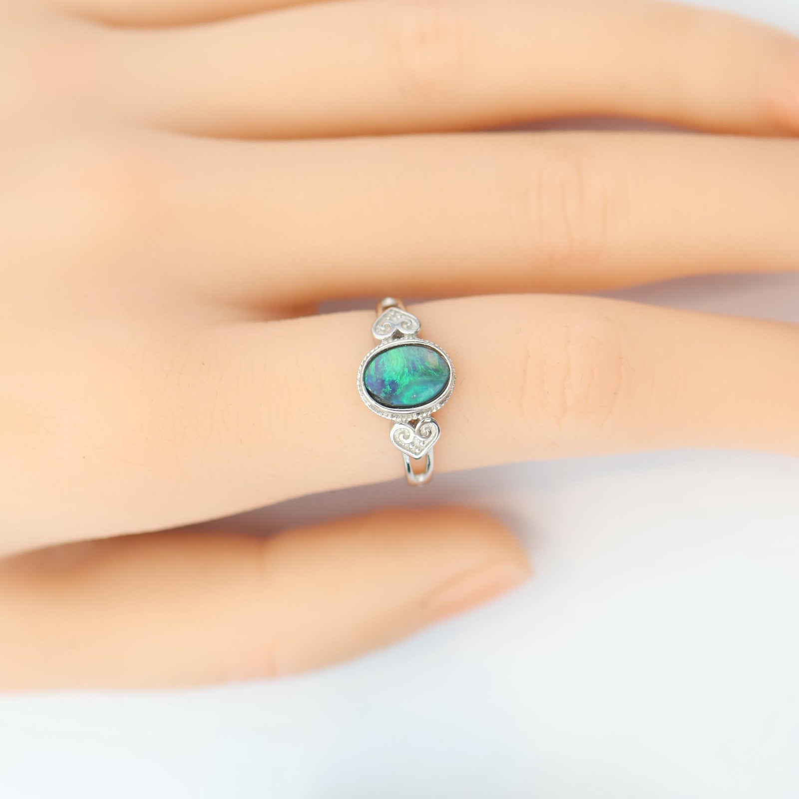 Green River Australian Black Opal Ring In 925 Sterling Silver With Cubic Zirconias