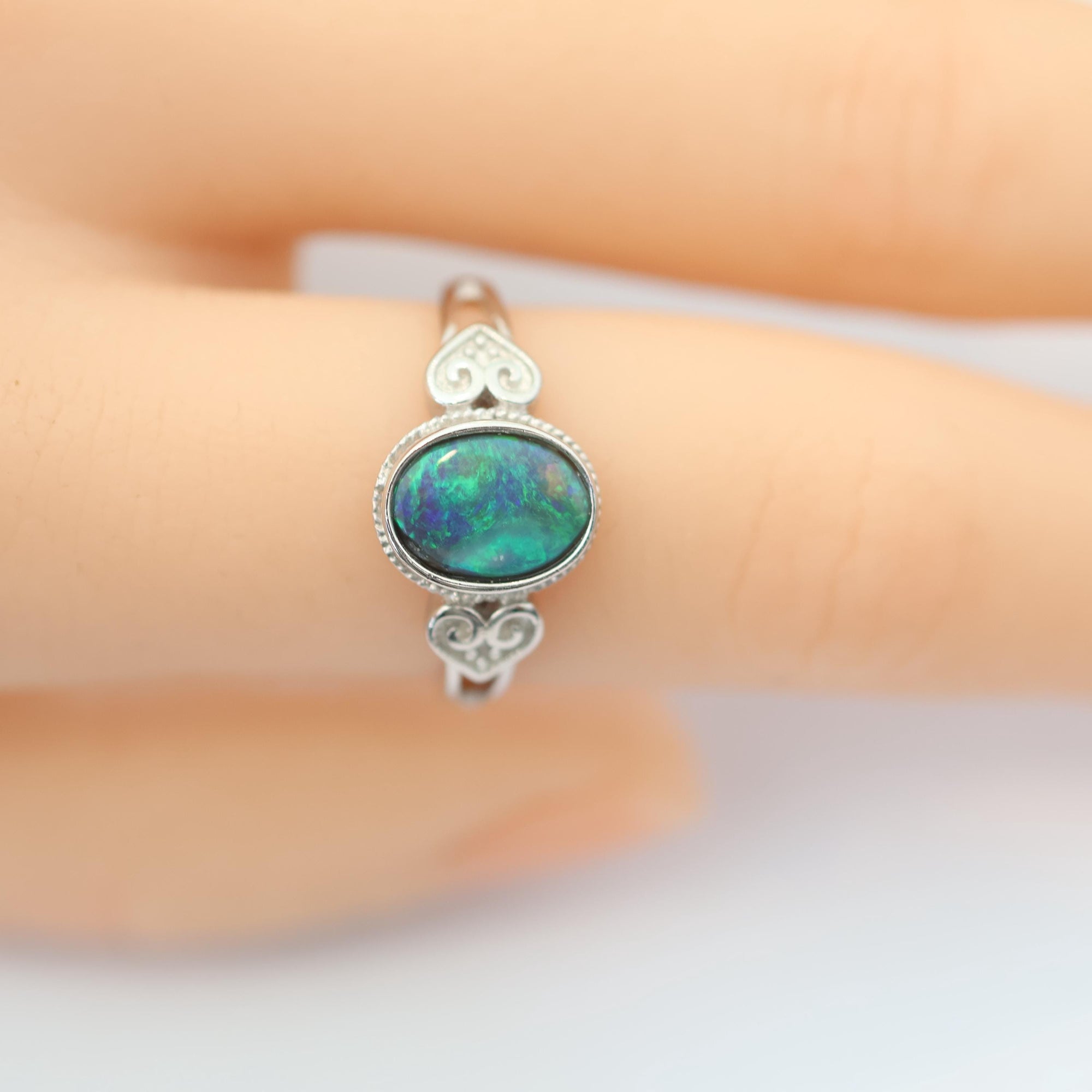 Green River Australian Black Opal Ring In 925 Sterling Silver With Cubic Zirconias