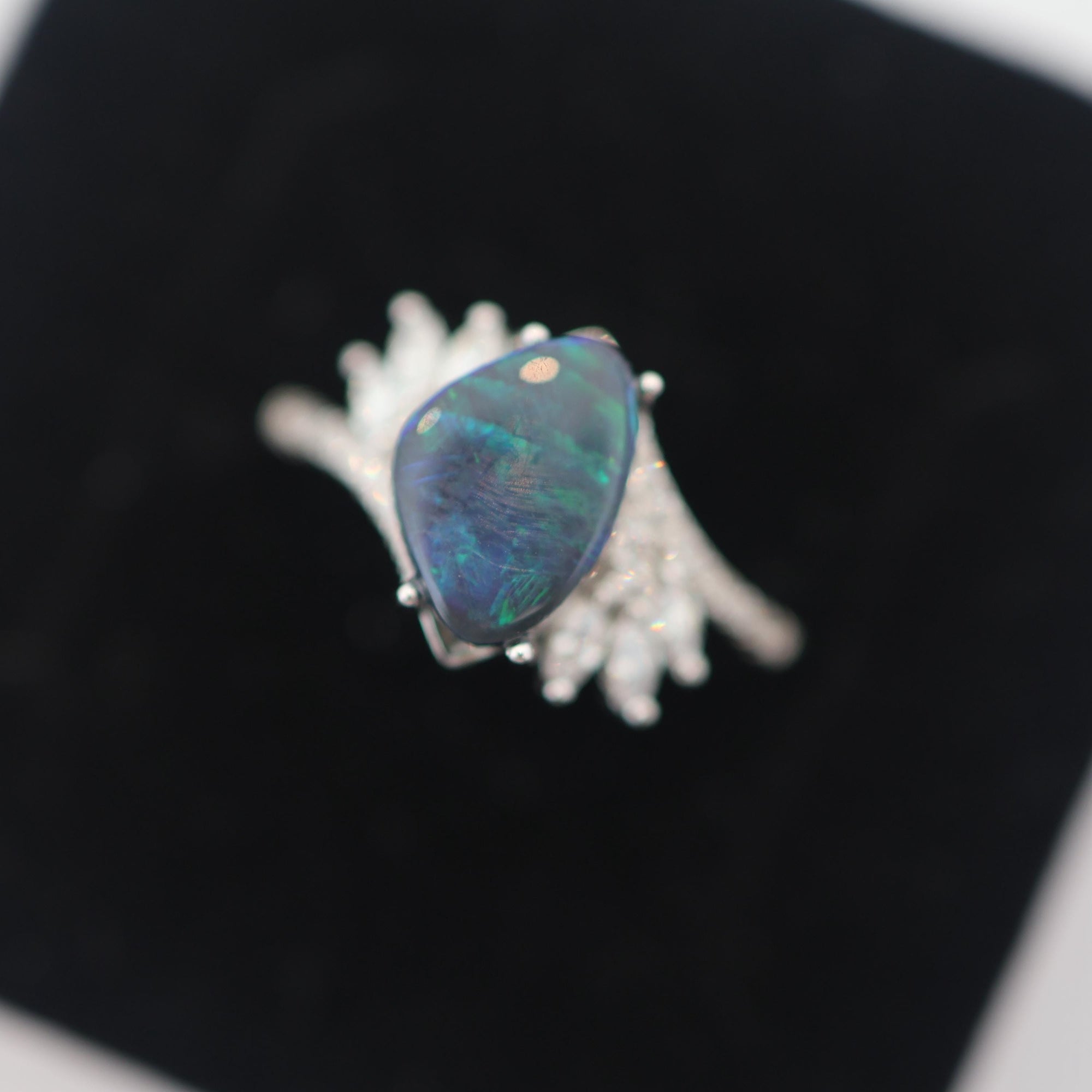 Green Australian Black Opal Ring In 925 Sterling Silver With Cubic Zirconias
