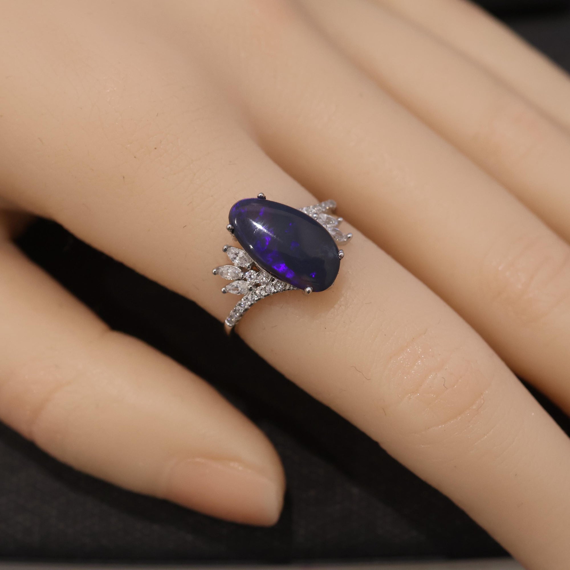 Purple Black Opal Ring In 925 Sterling Silver