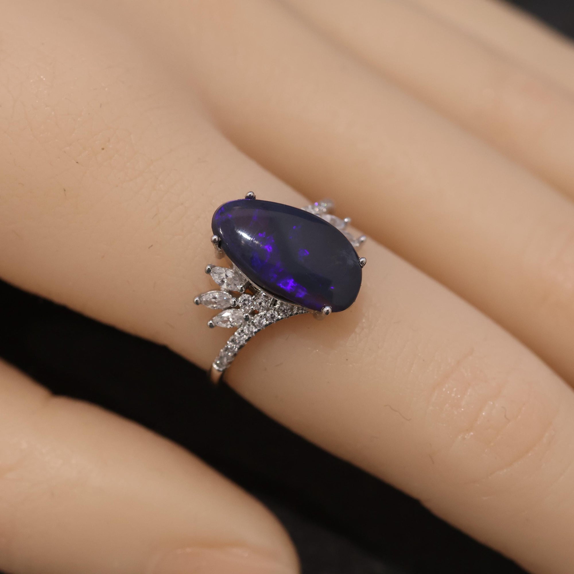 Purple Black Opal Ring In 925 Sterling Silver