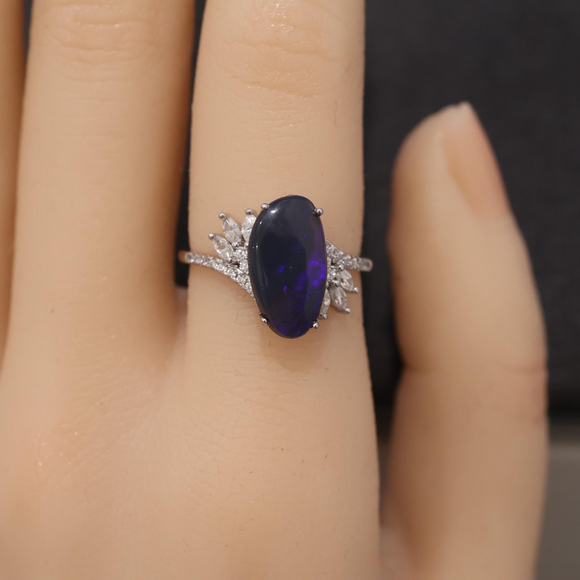 Purple Black Opal Ring In 925 Sterling Silver