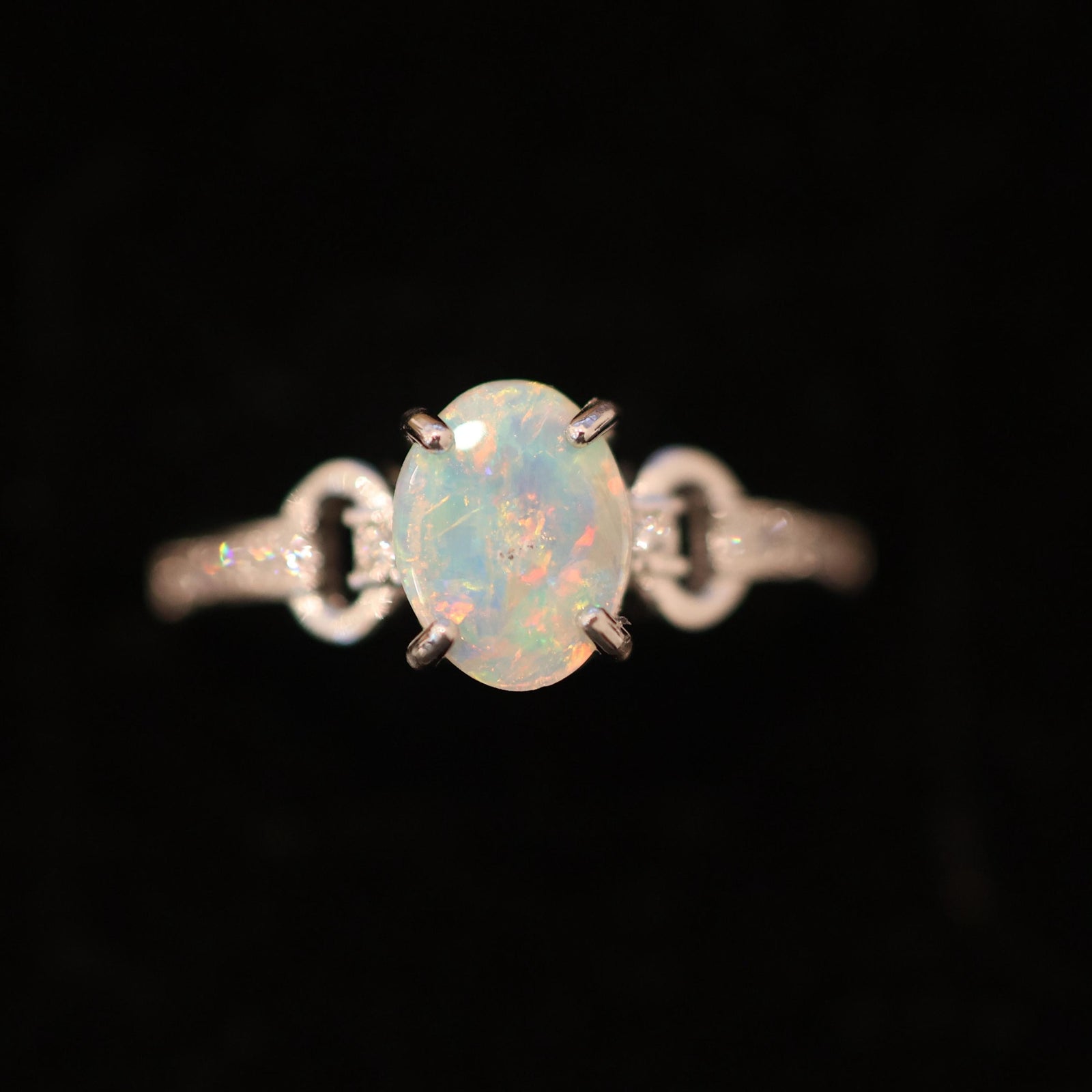 Classic Australian Black Opal Ring In 925 Sterling Silver With Cubic Zirconias
