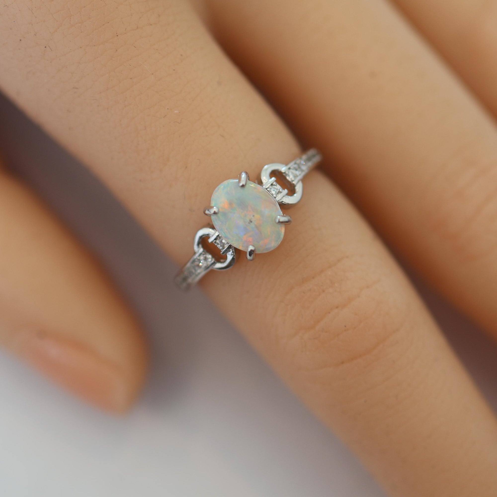 Classic Australian Black Opal Ring In 925 Sterling Silver With Cubic Zirconias