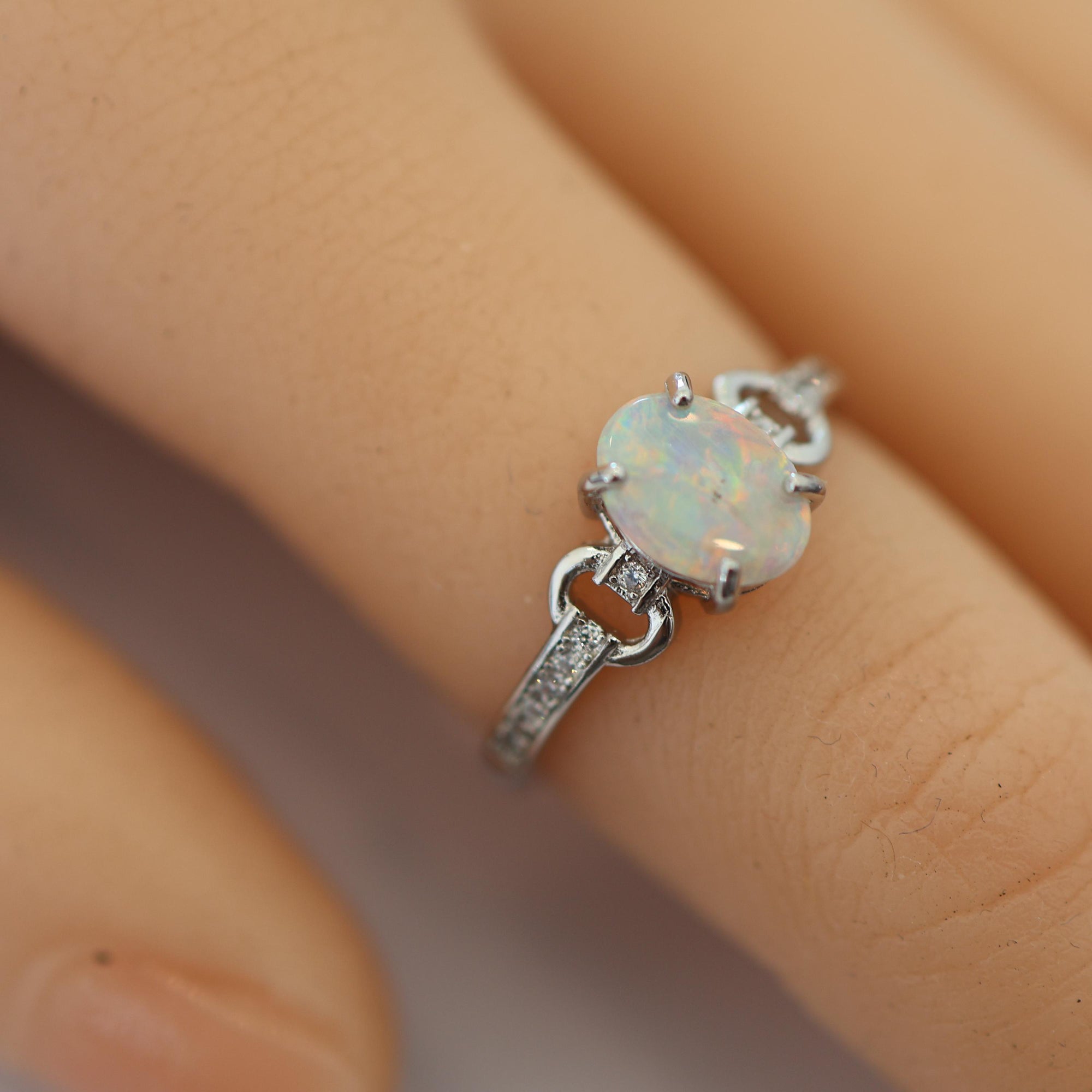 Classic Australian Black Opal Ring In 925 Sterling Silver With Cubic Zirconias