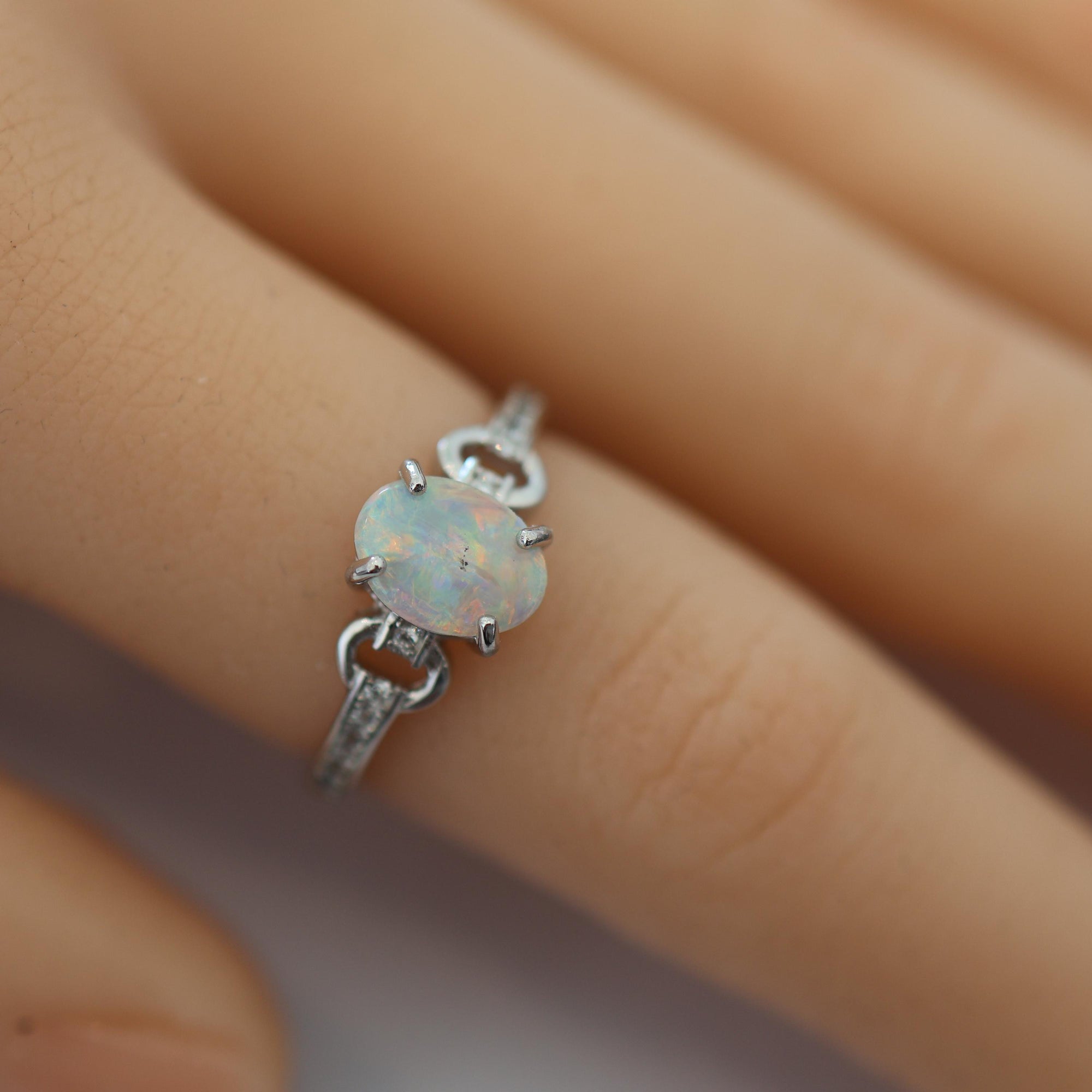 Classic Australian Black Opal Ring In 925 Sterling Silver With Cubic Zirconias