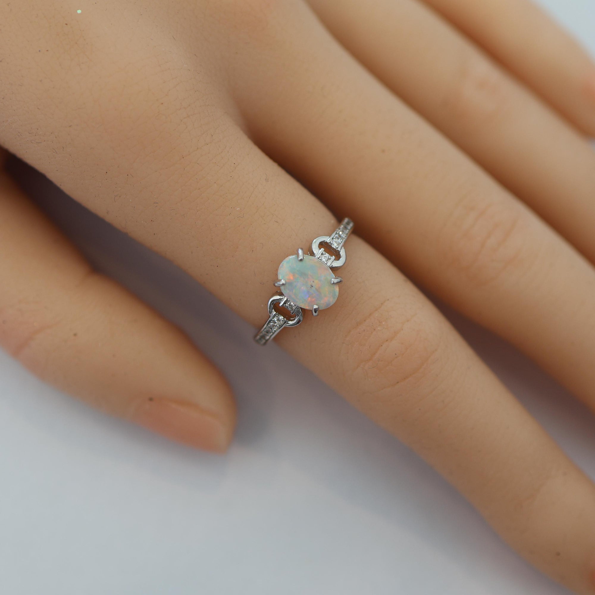 Classic Australian Black Opal Ring In 925 Sterling Silver With Cubic Zirconias