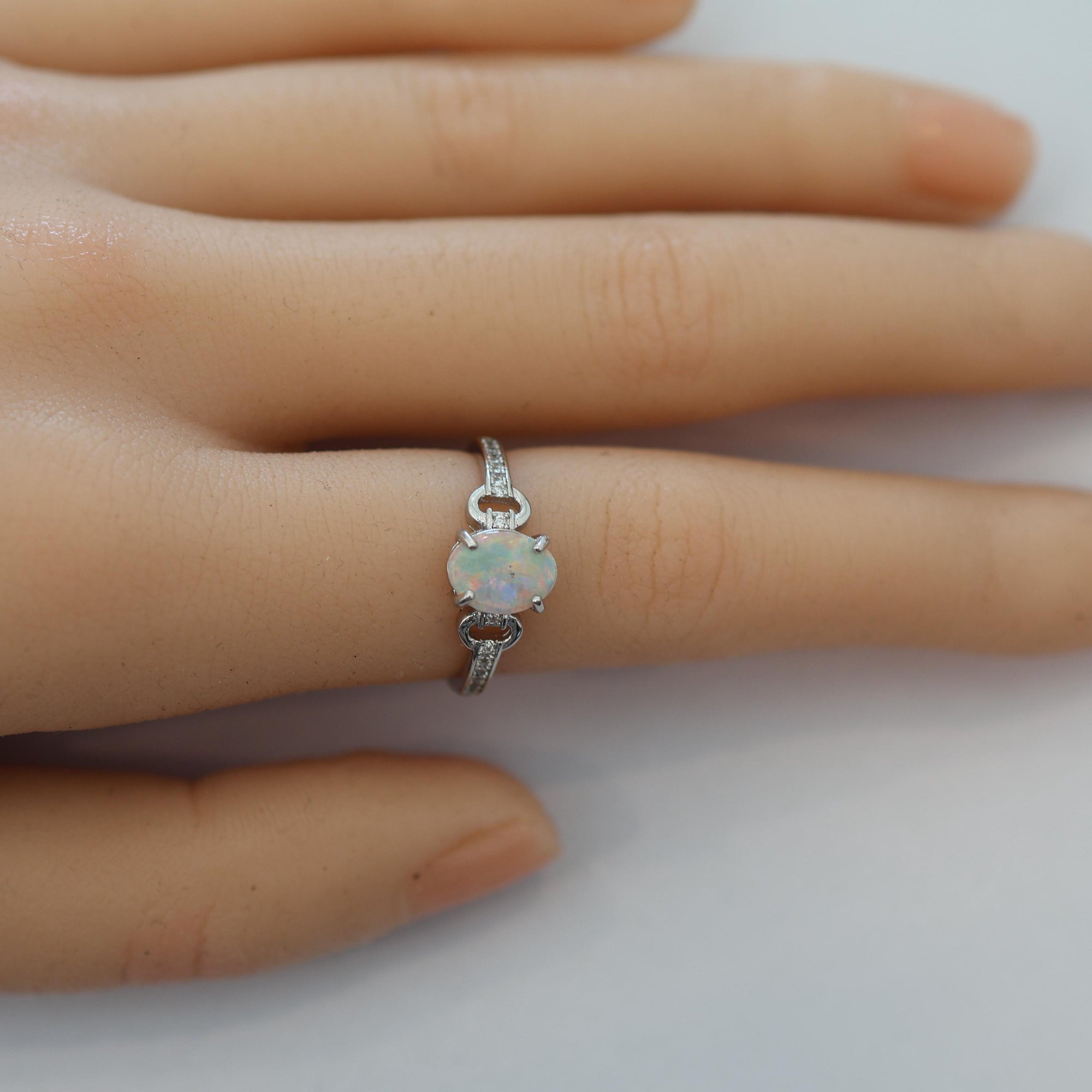 Classic Australian Black Opal Ring In 925 Sterling Silver With Cubic Zirconias