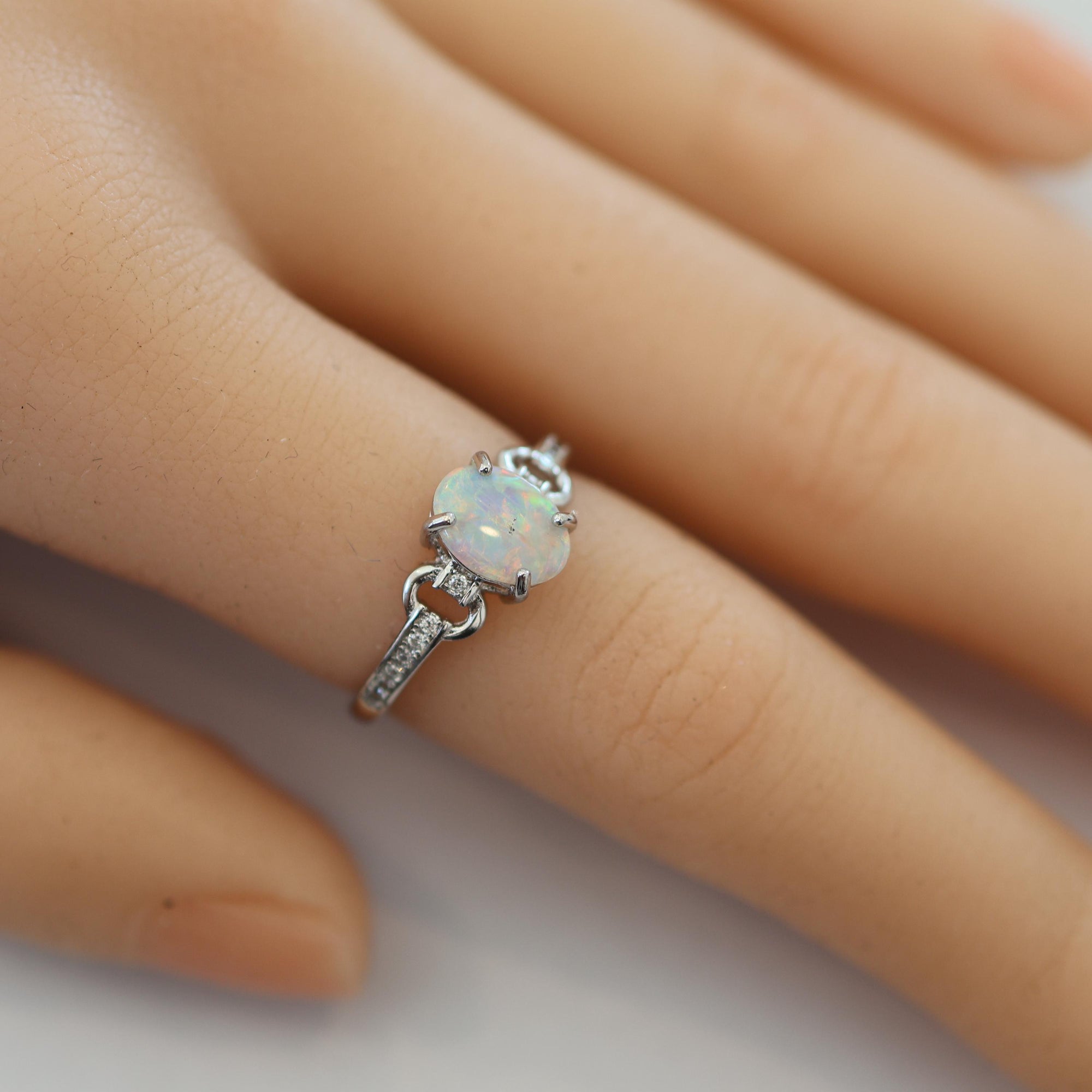 Classic Australian Black Opal Ring In 925 Sterling Silver With Cubic Zirconias