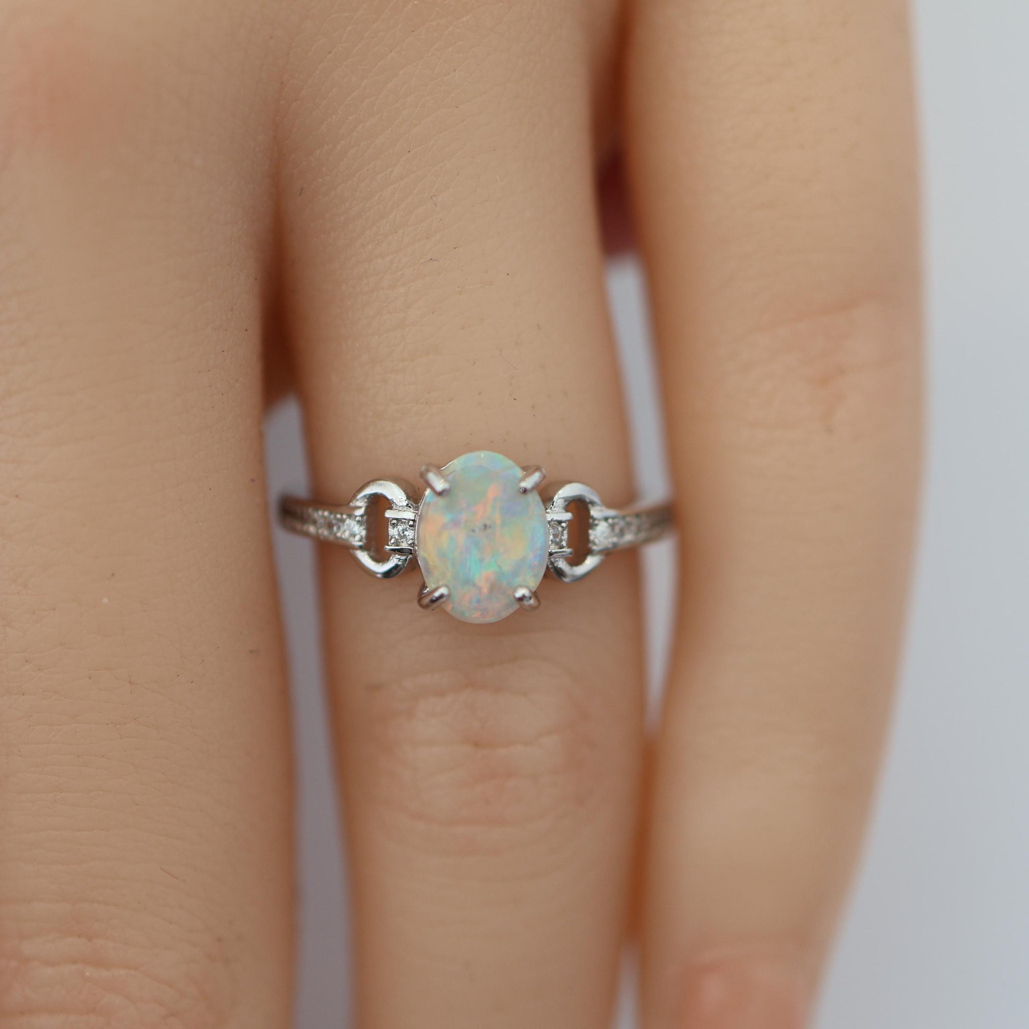 Classic Australian Black Opal Ring In 925 Sterling Silver With Cubic Zirconias