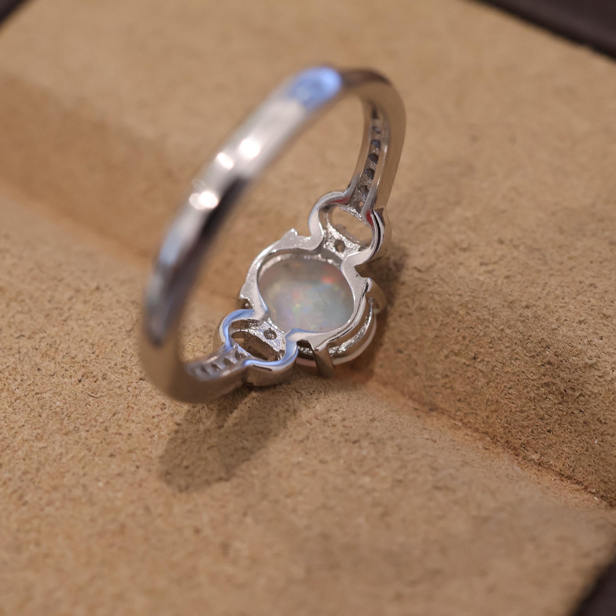 Classic Australian Black Opal Ring In 925 Sterling Silver With Cubic Zirconias