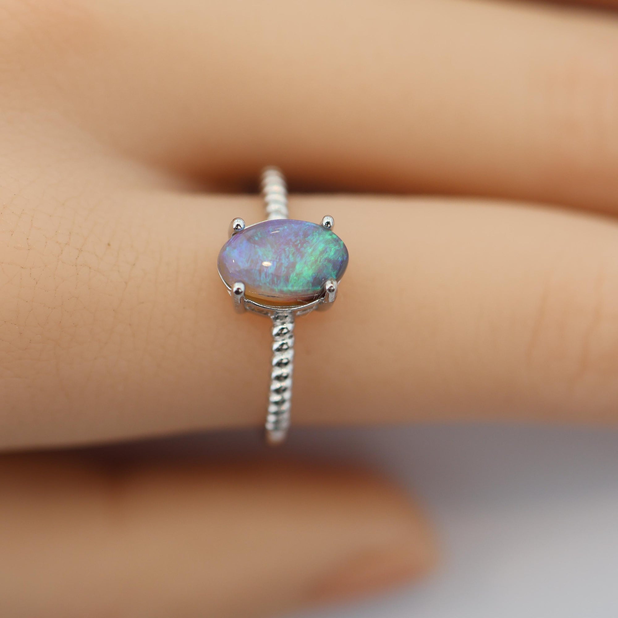 Minimalist Australian Black Opal Ring In 925 Sterling Silver