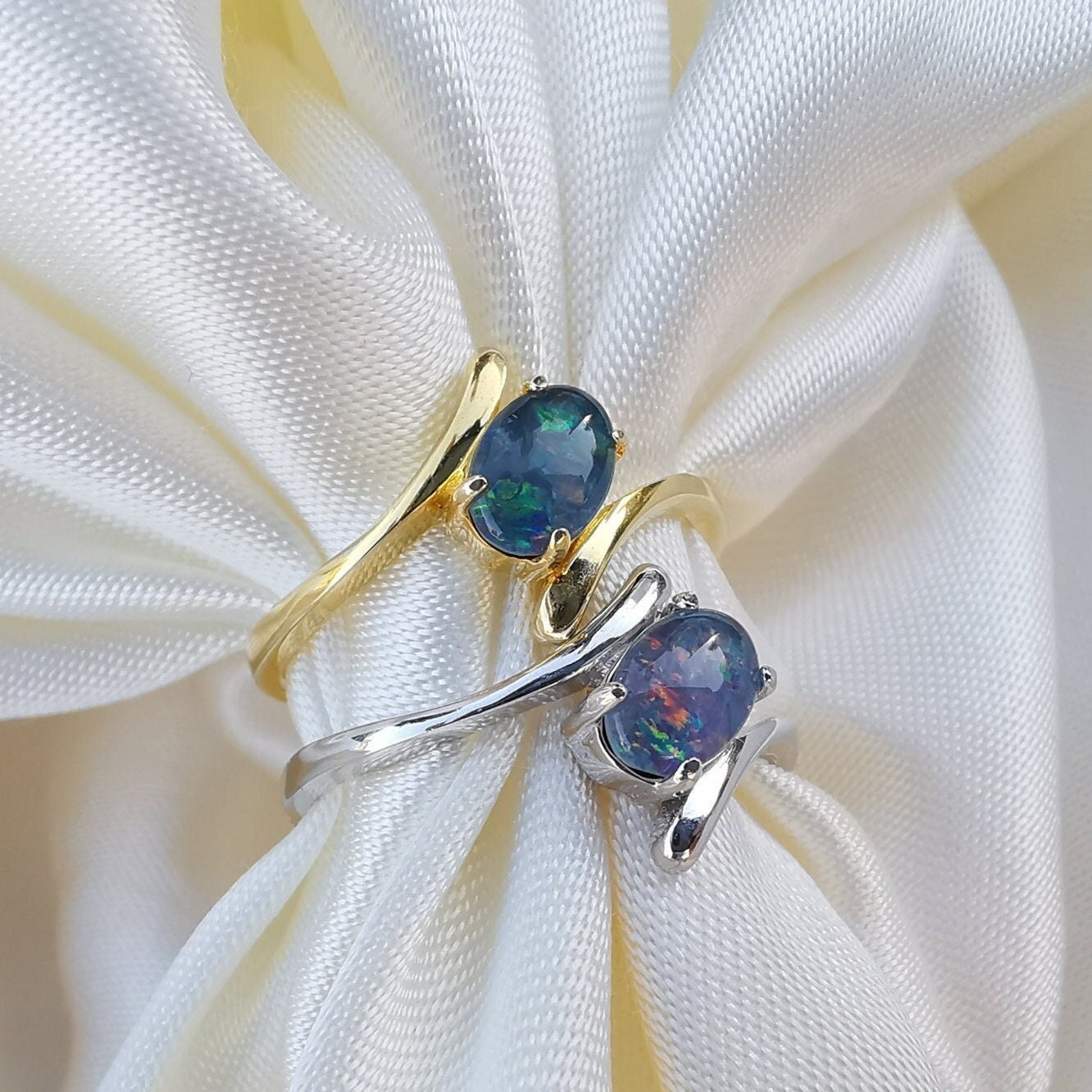 Gold Australian triplet opal ring, simple opal ring, size 7.5