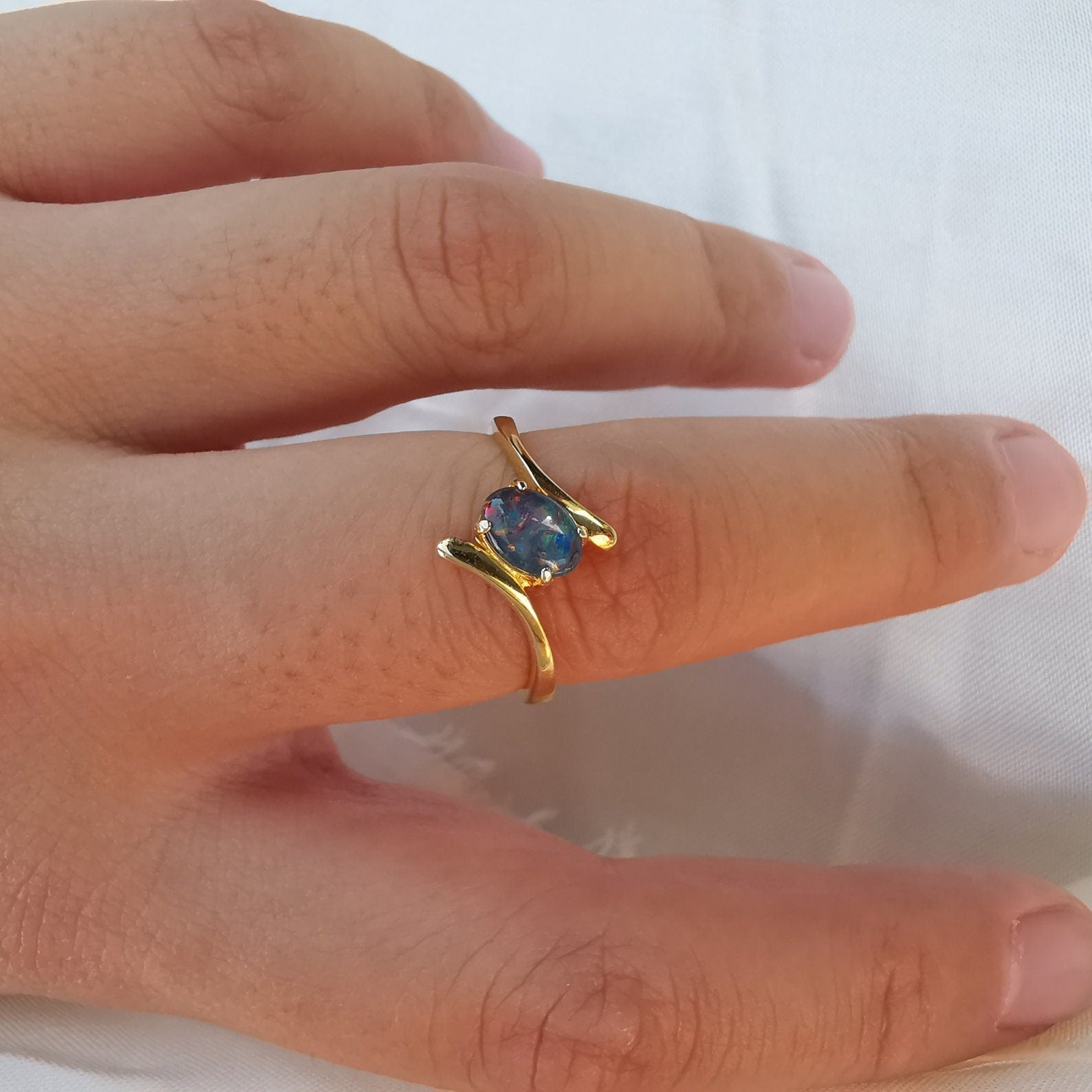 Gold Australian triplet opal ring, simple opal ring, size 7.5