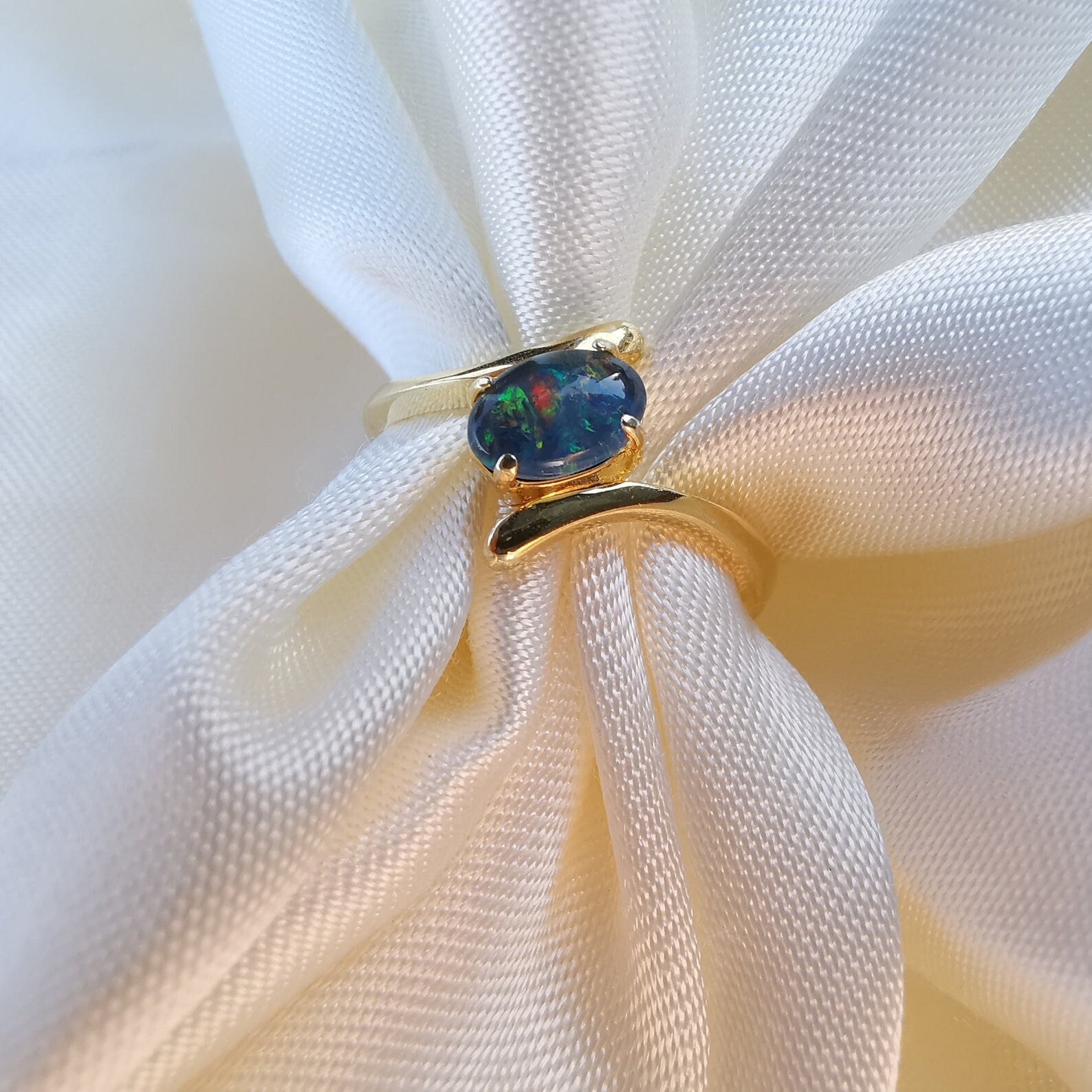 Gold Australian triplet opal ring, simple opal ring, size 7.5