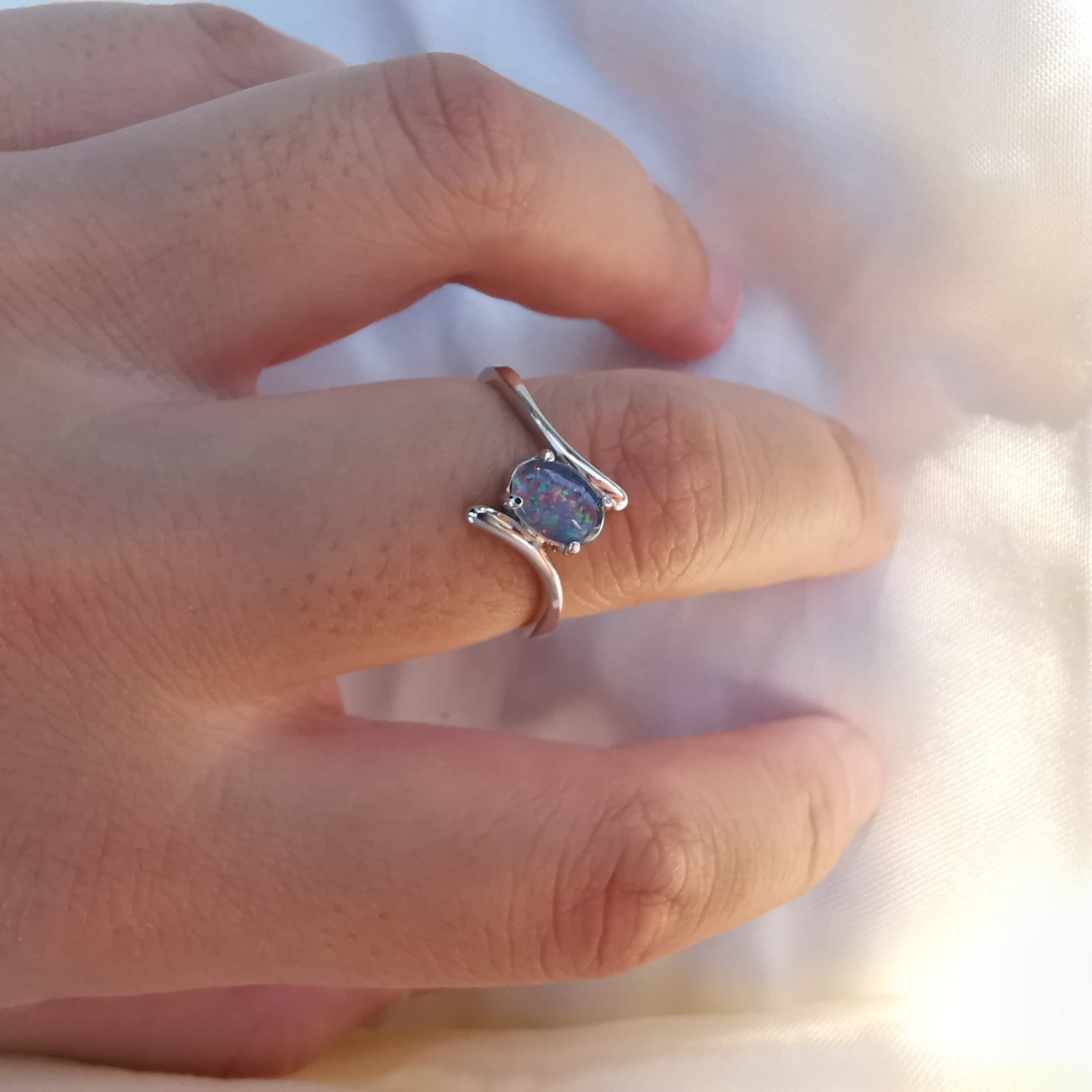 Gold Australian triplet opal ring, simple opal ring, size 7.5