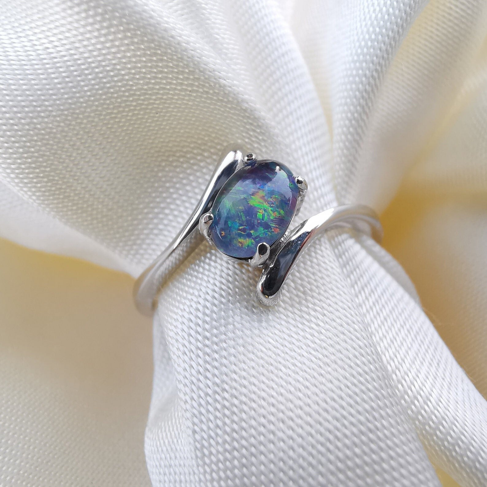 Gold Australian triplet opal ring, simple opal ring, size 7.5