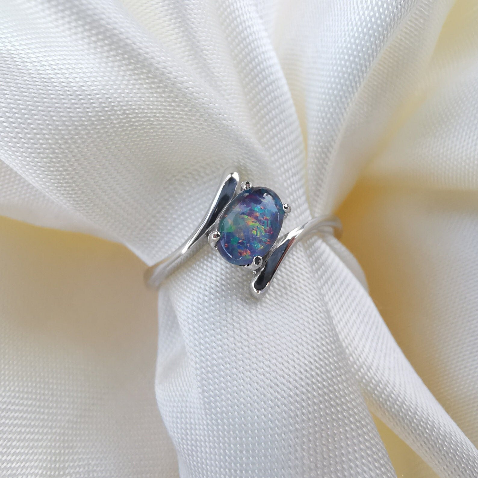 Gold Australian triplet opal ring, simple opal ring, size 7.5