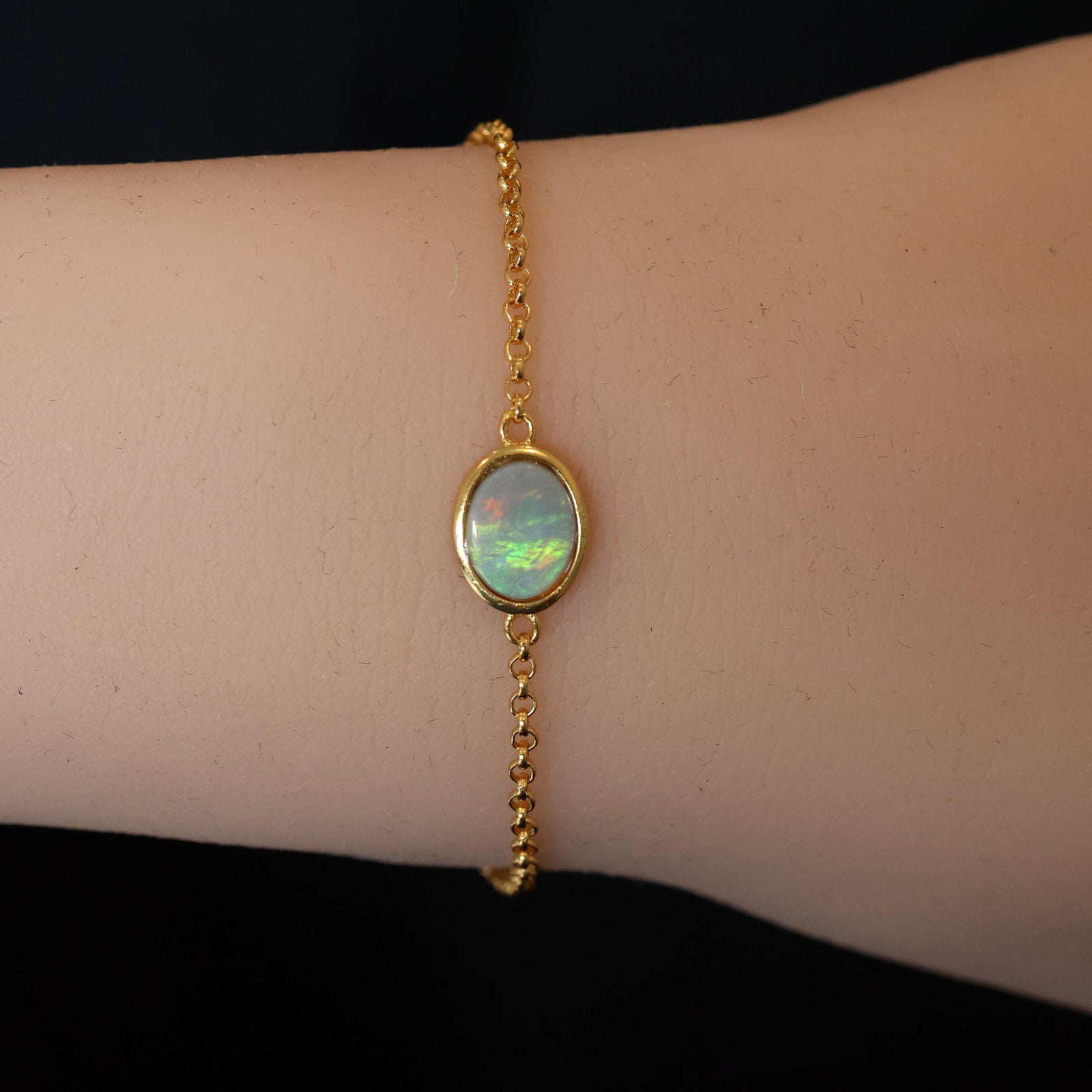 Green Aurora Natural Australian Black Opal Bracelet