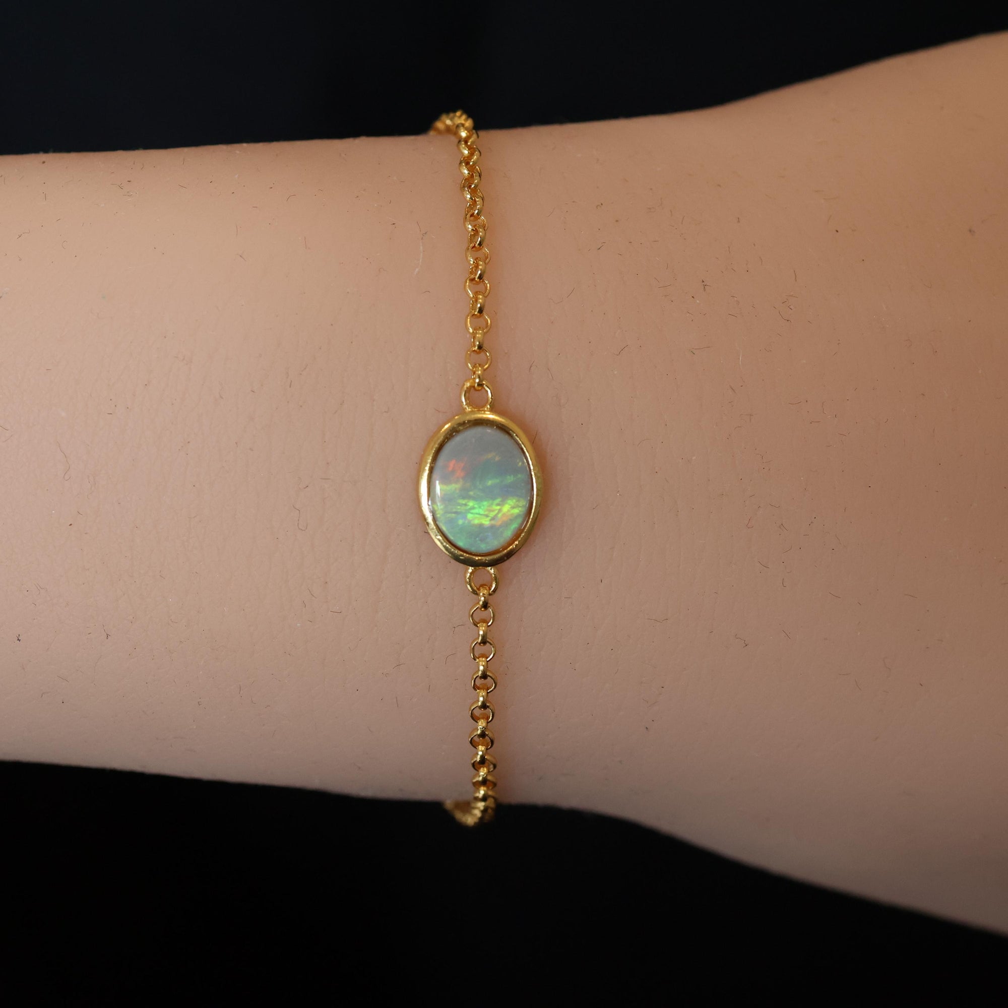Green Aurora Natural Australian Black Opal Bracelet