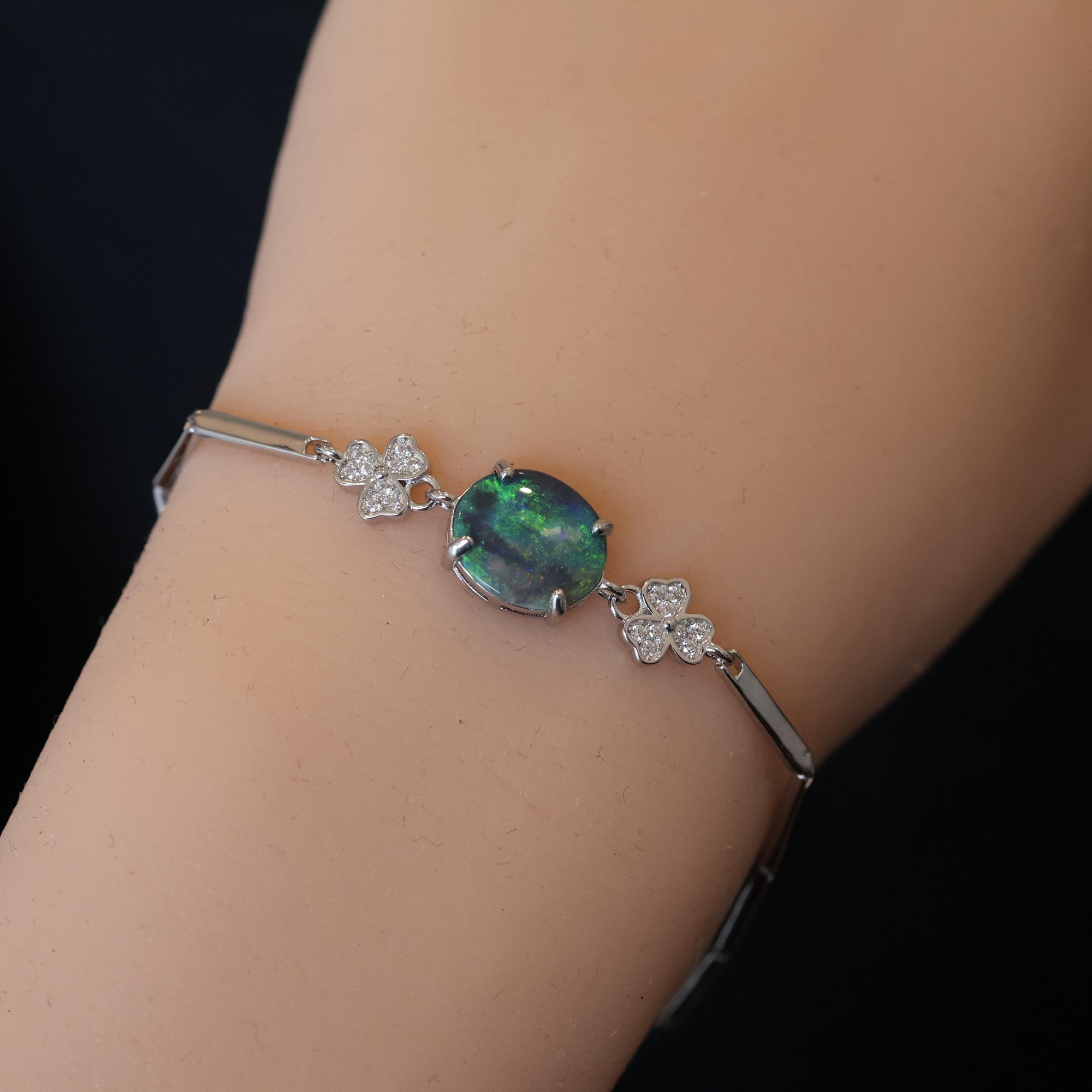 Galaxy Green Natural Australian Black Opal Bracelet