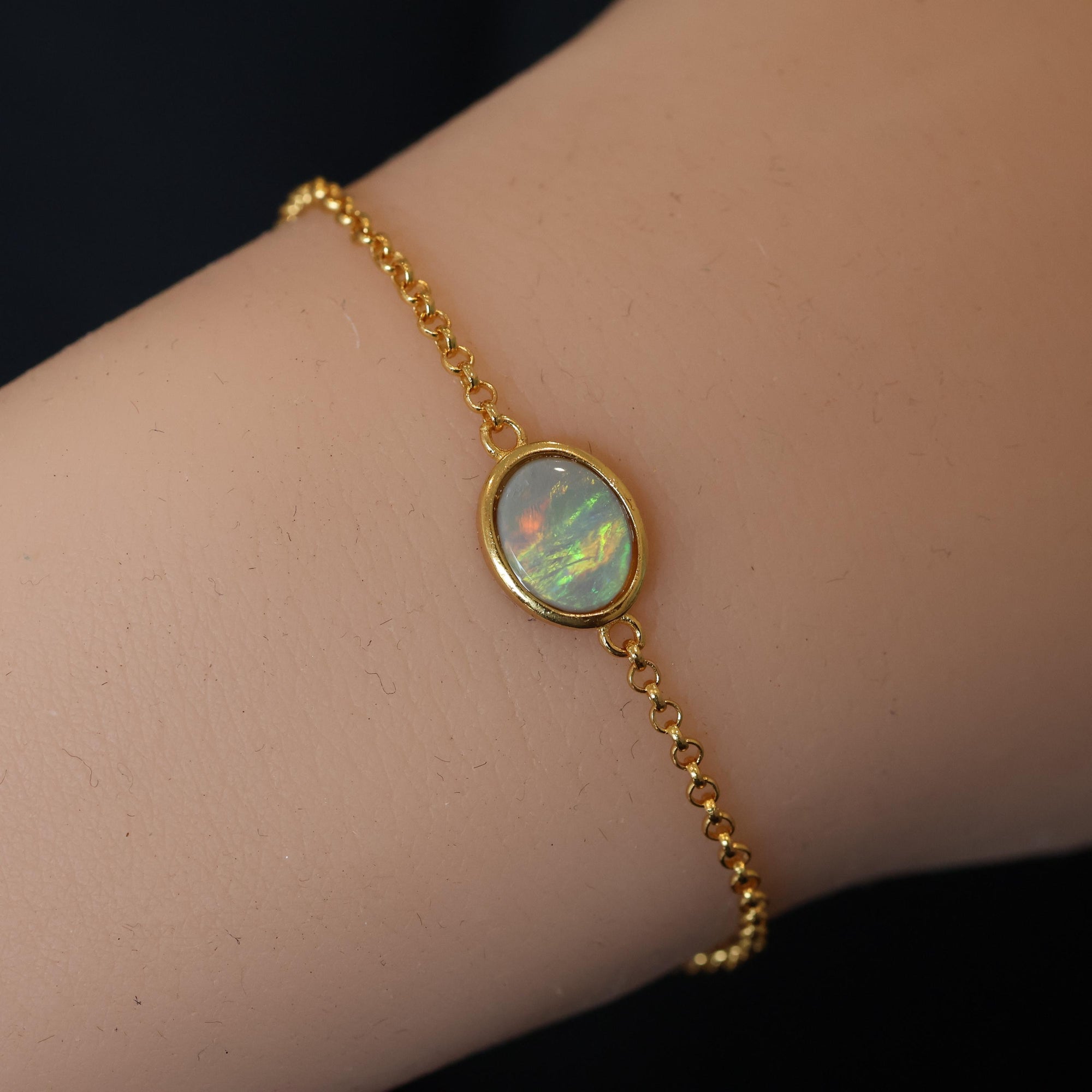 Green Aurora Natural Australian Black Opal Bracelet