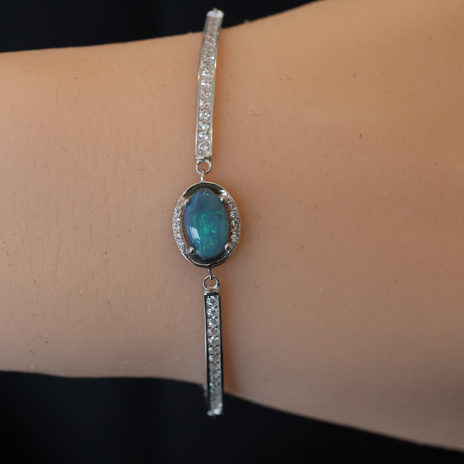 Blue Natural Australian Black Opal Bracelet