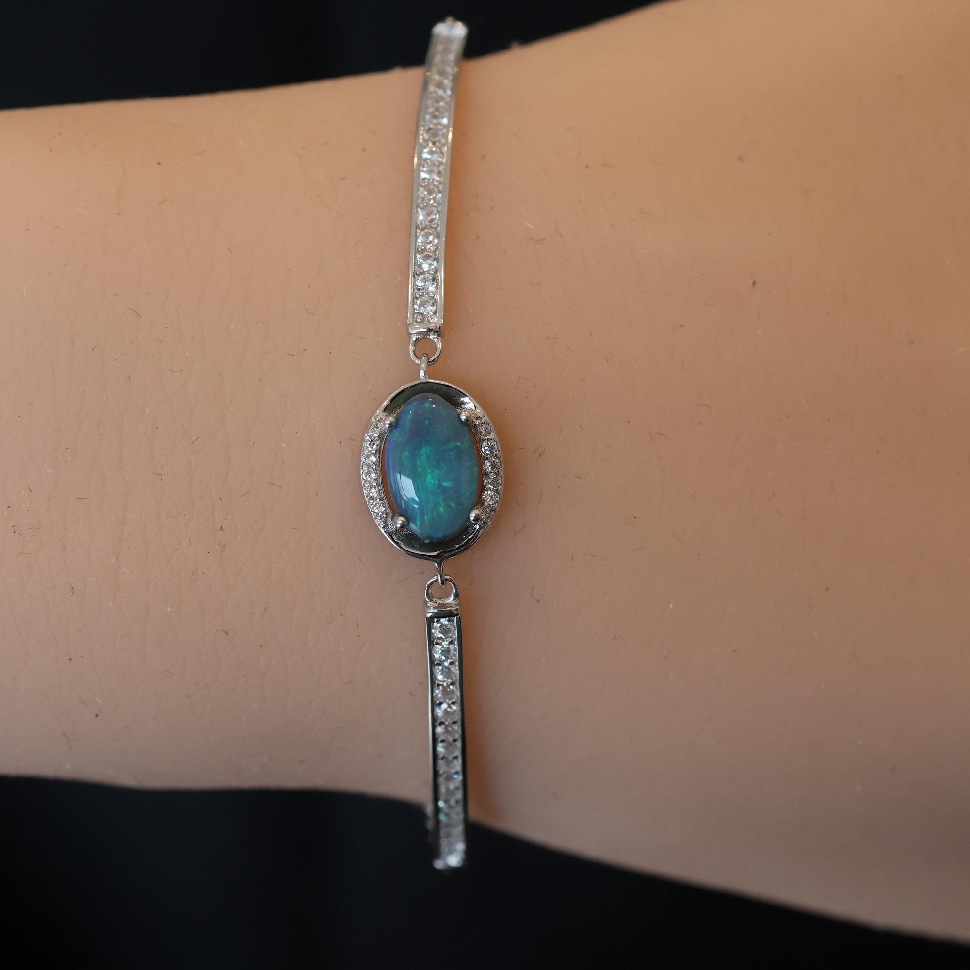 Blue Natural Australian Black Opal Bracelet