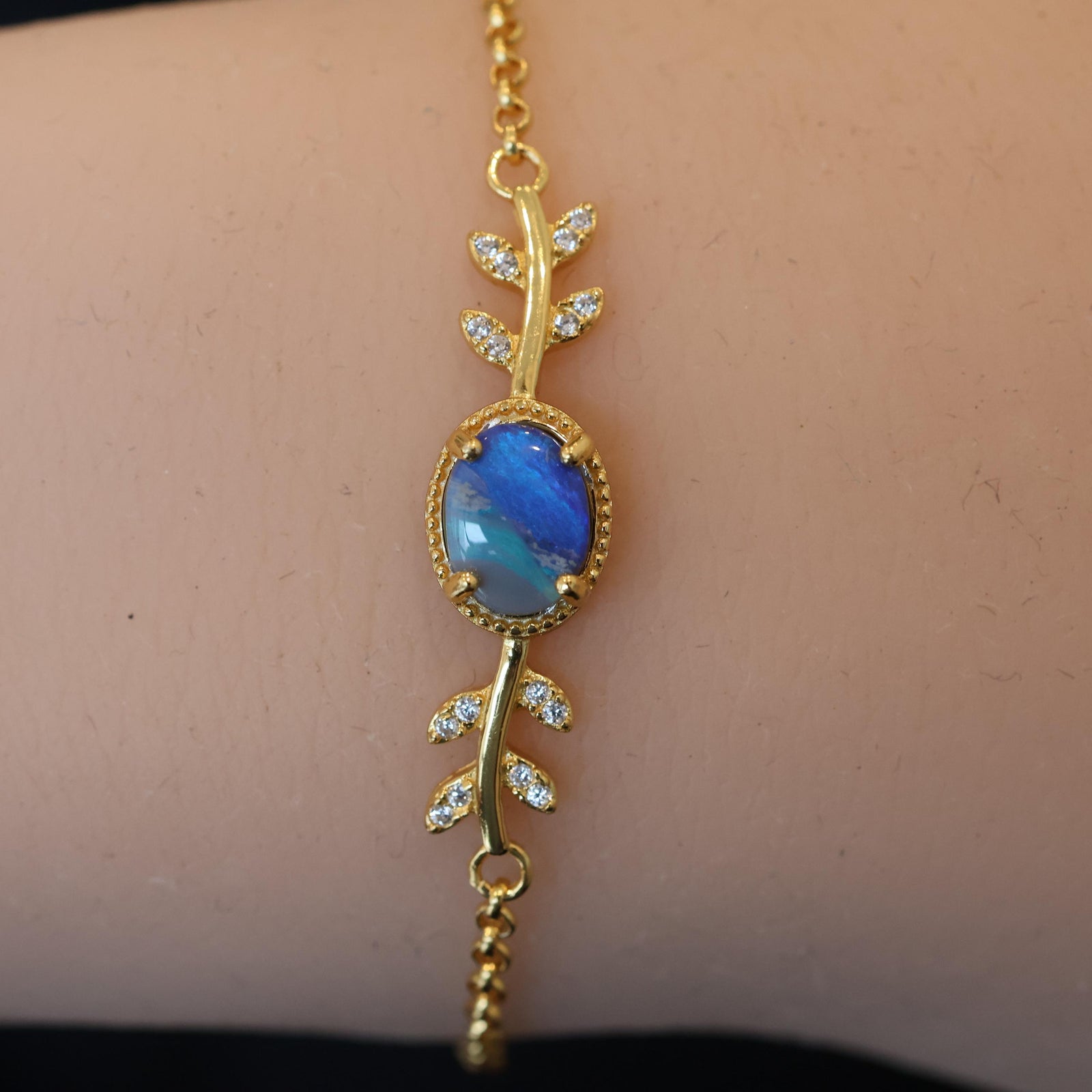 Blue Ocean Natural Australian Black Opal Bracelet