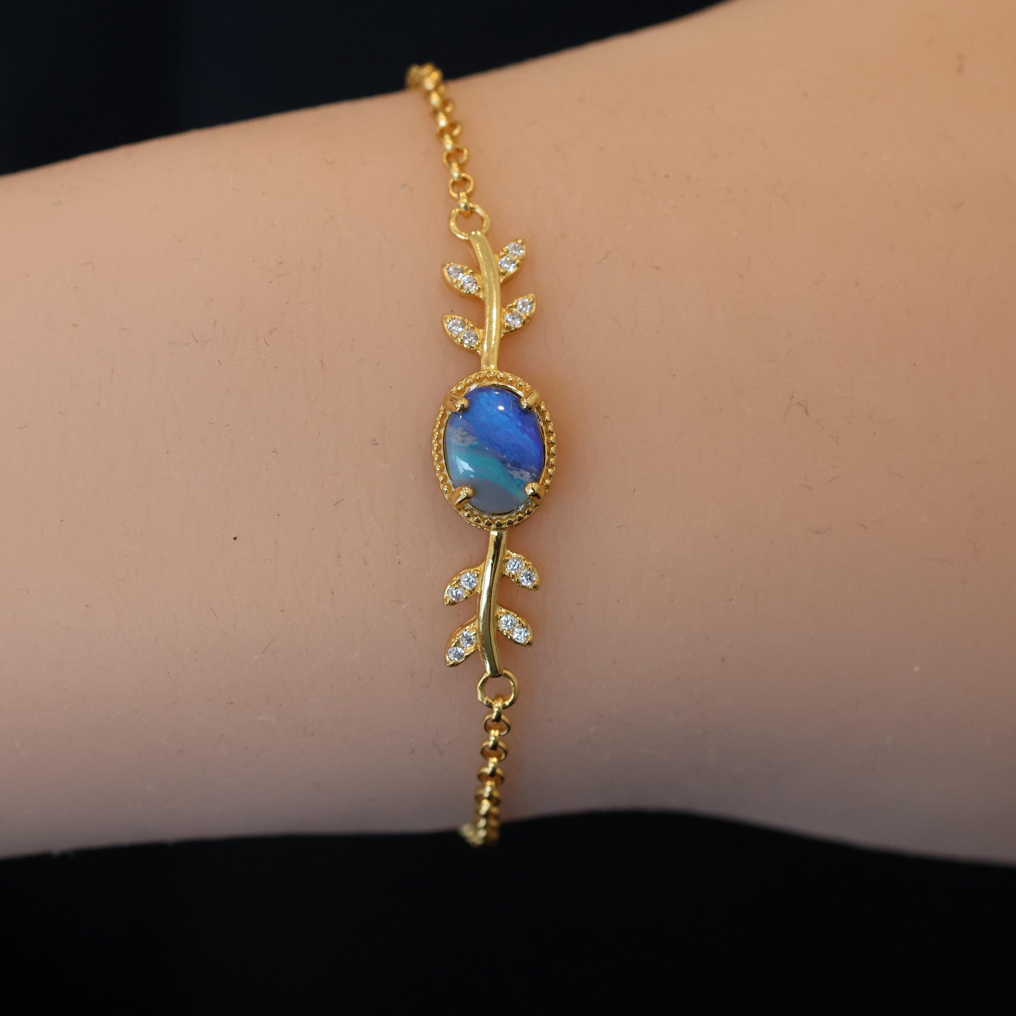 Blue Ocean Natural Australian Black Opal Bracelet