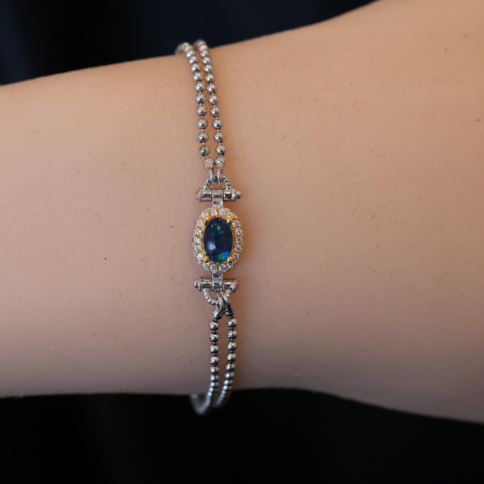 Blue & Green sterling silver natural australian opal bracelet