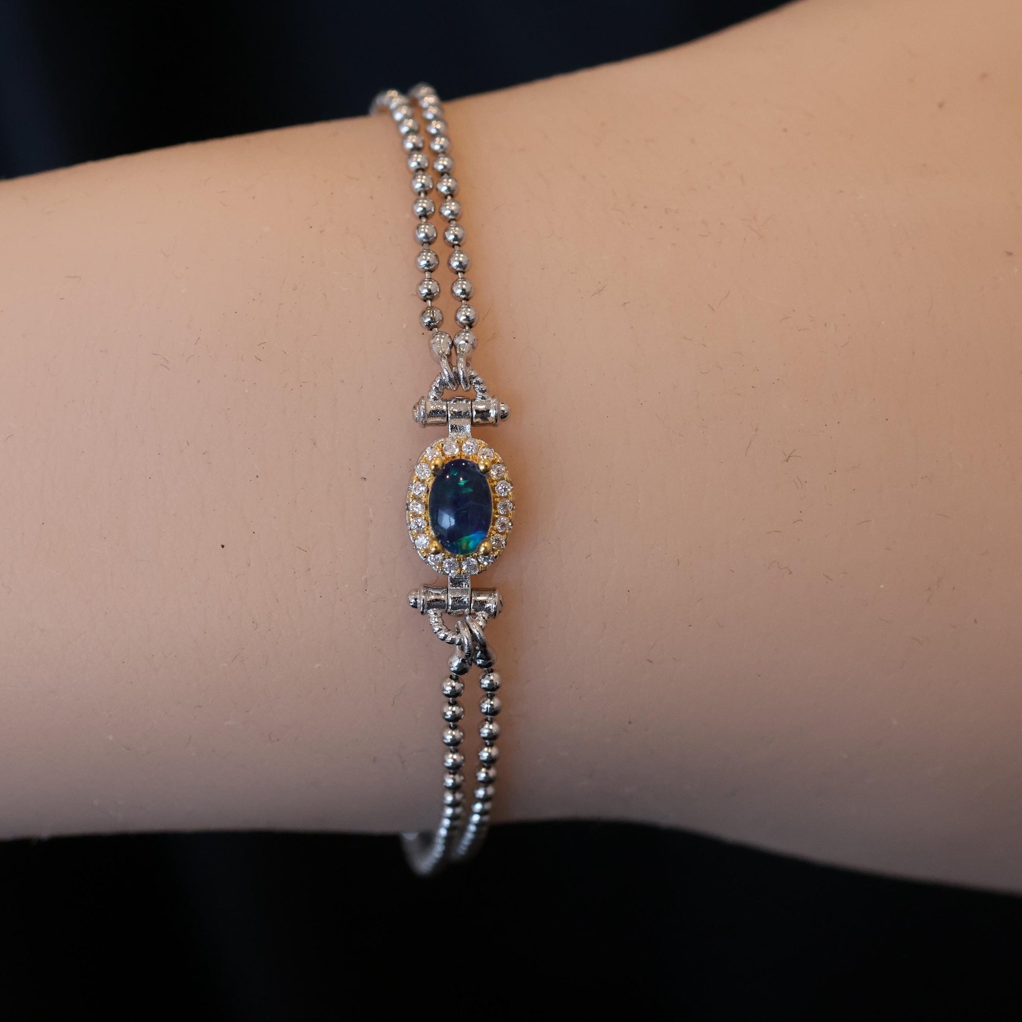Blue & Green sterling silver natural australian opal bracelet