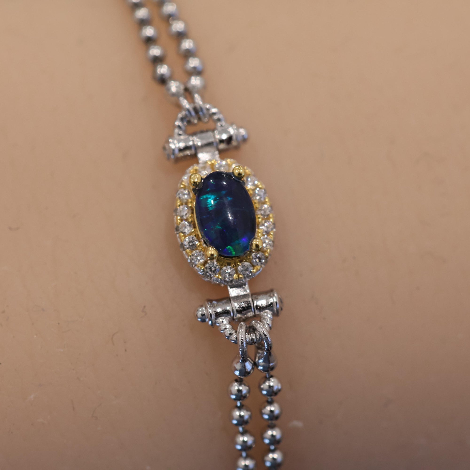 Blue & Green sterling silver natural australian opal bracelet