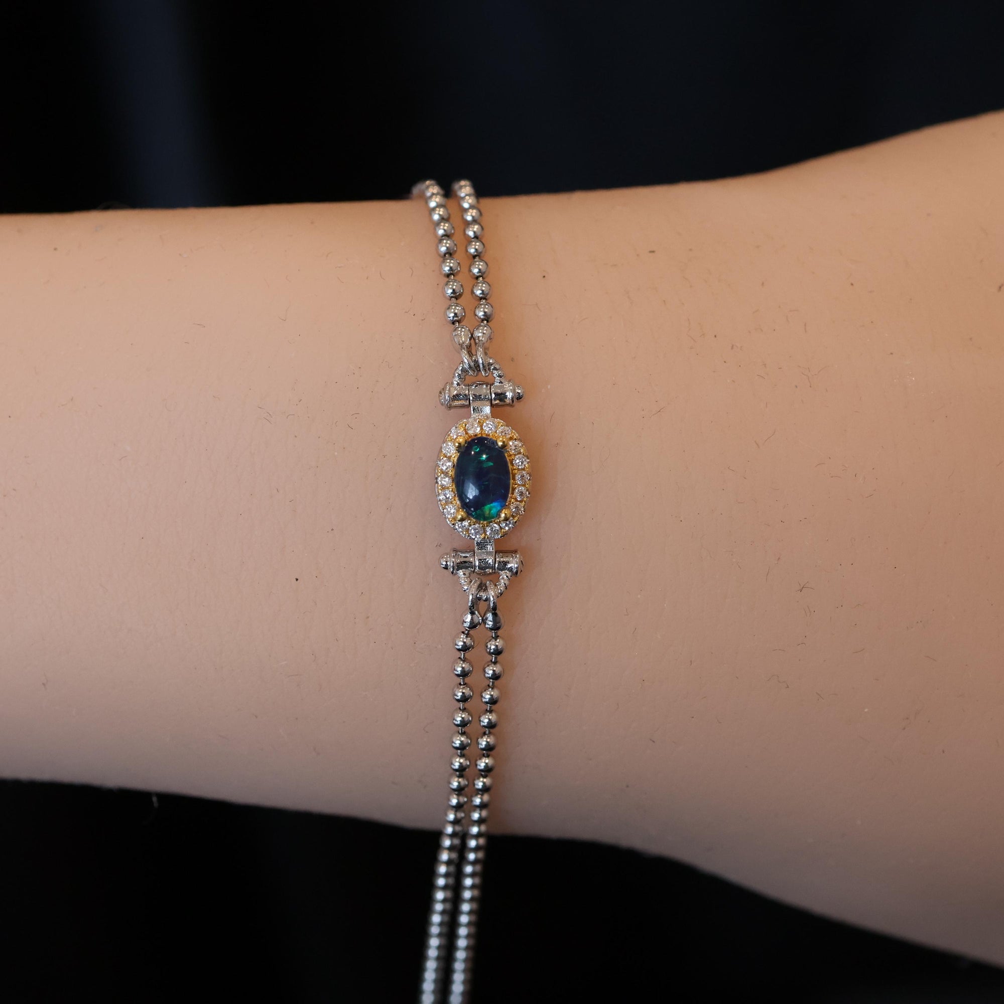 Blue & Green sterling silver natural australian opal bracelet