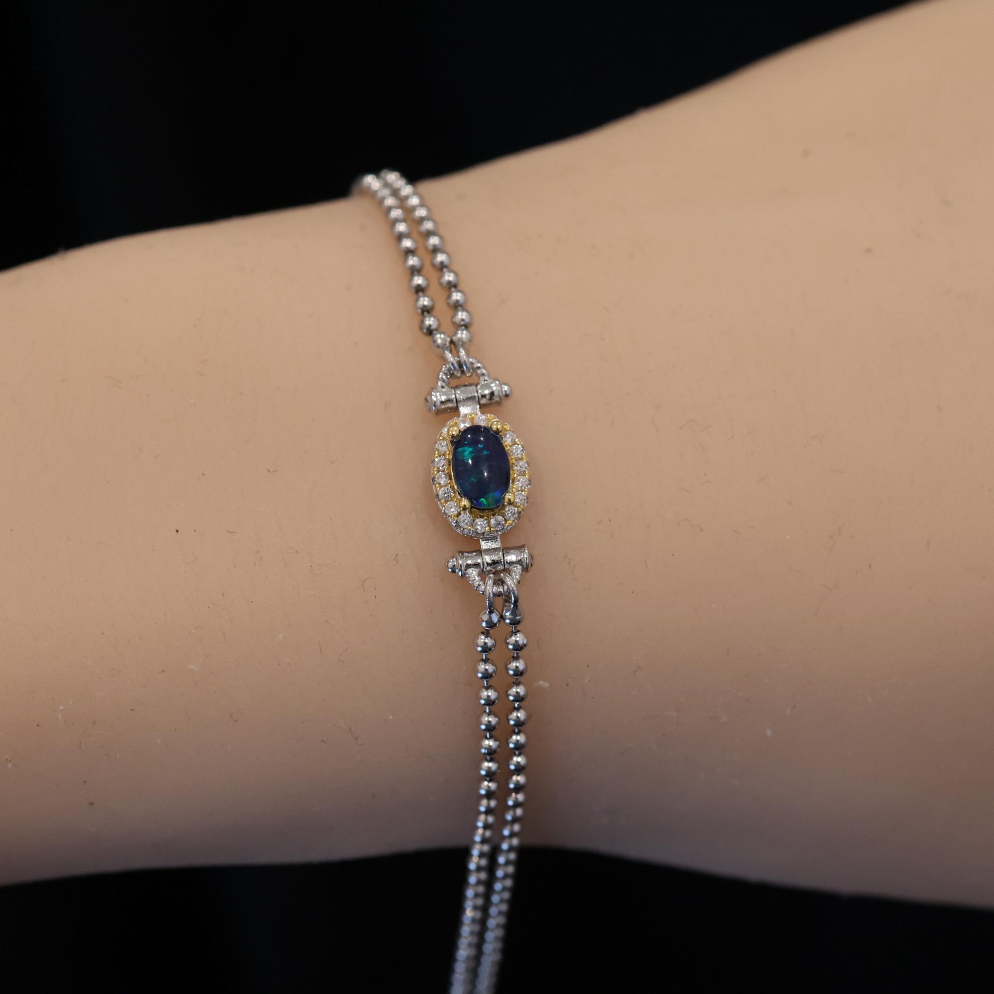 Blue & Green sterling silver natural australian opal bracelet