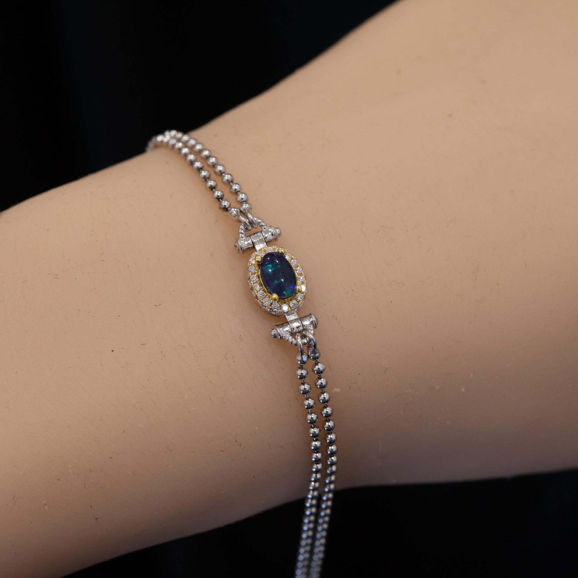 Blue & Green sterling silver natural australian opal bracelet