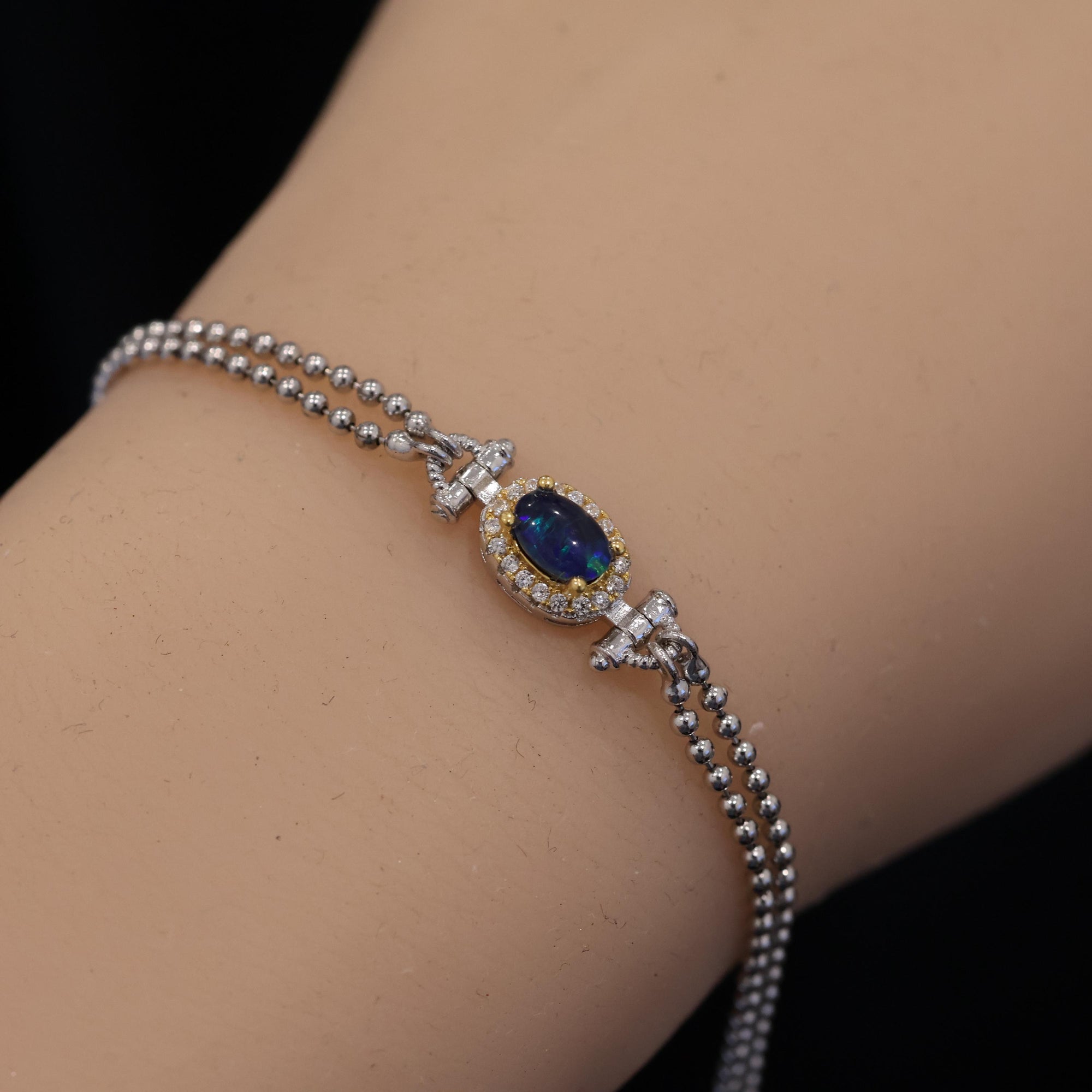 Blue & Green sterling silver natural australian opal bracelet