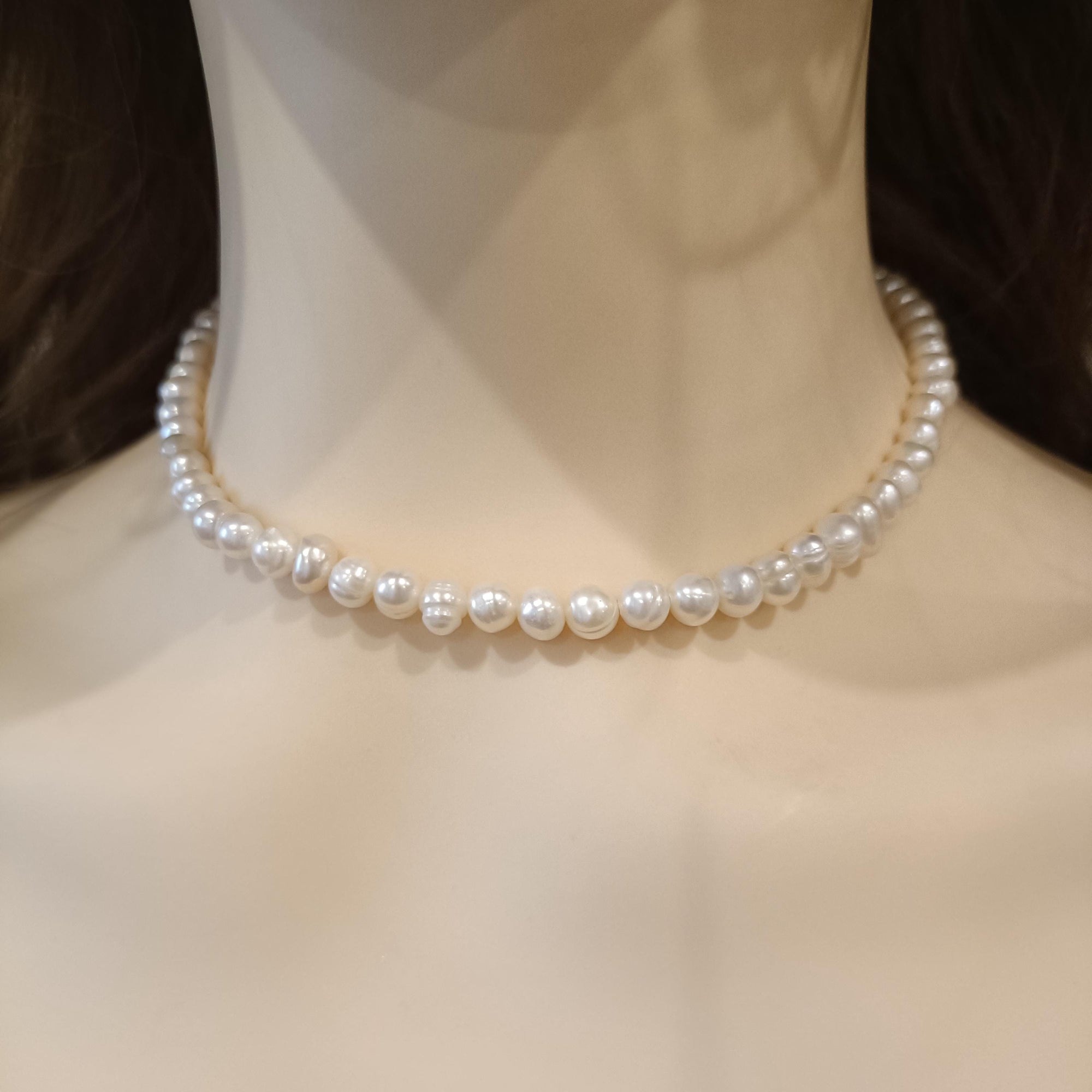 Gold Freshwater Pearl Choker Necklace, Dainty Layered Jewelry
