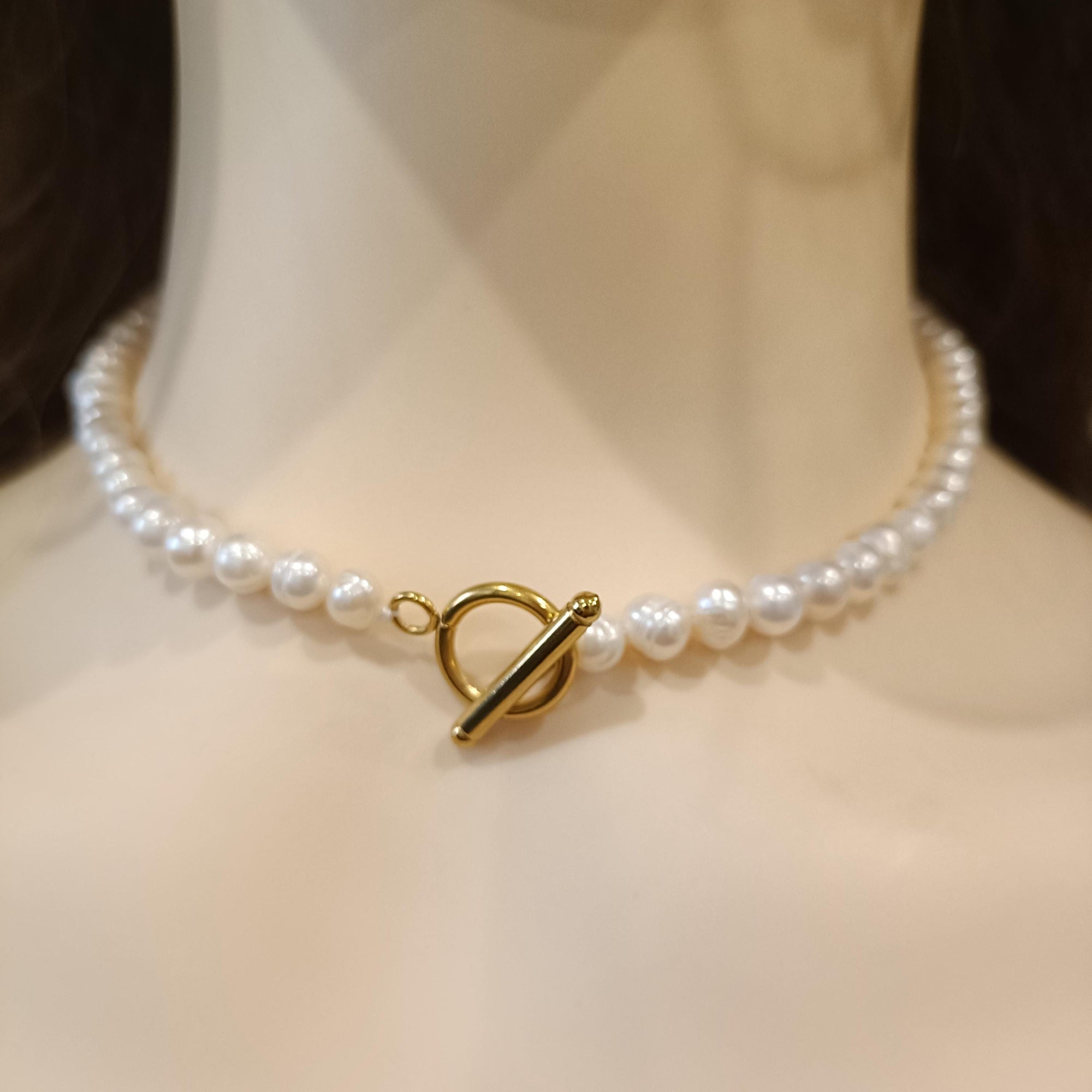 Gold Freshwater Pearl Choker Necklace, Dainty Layered Jewelry