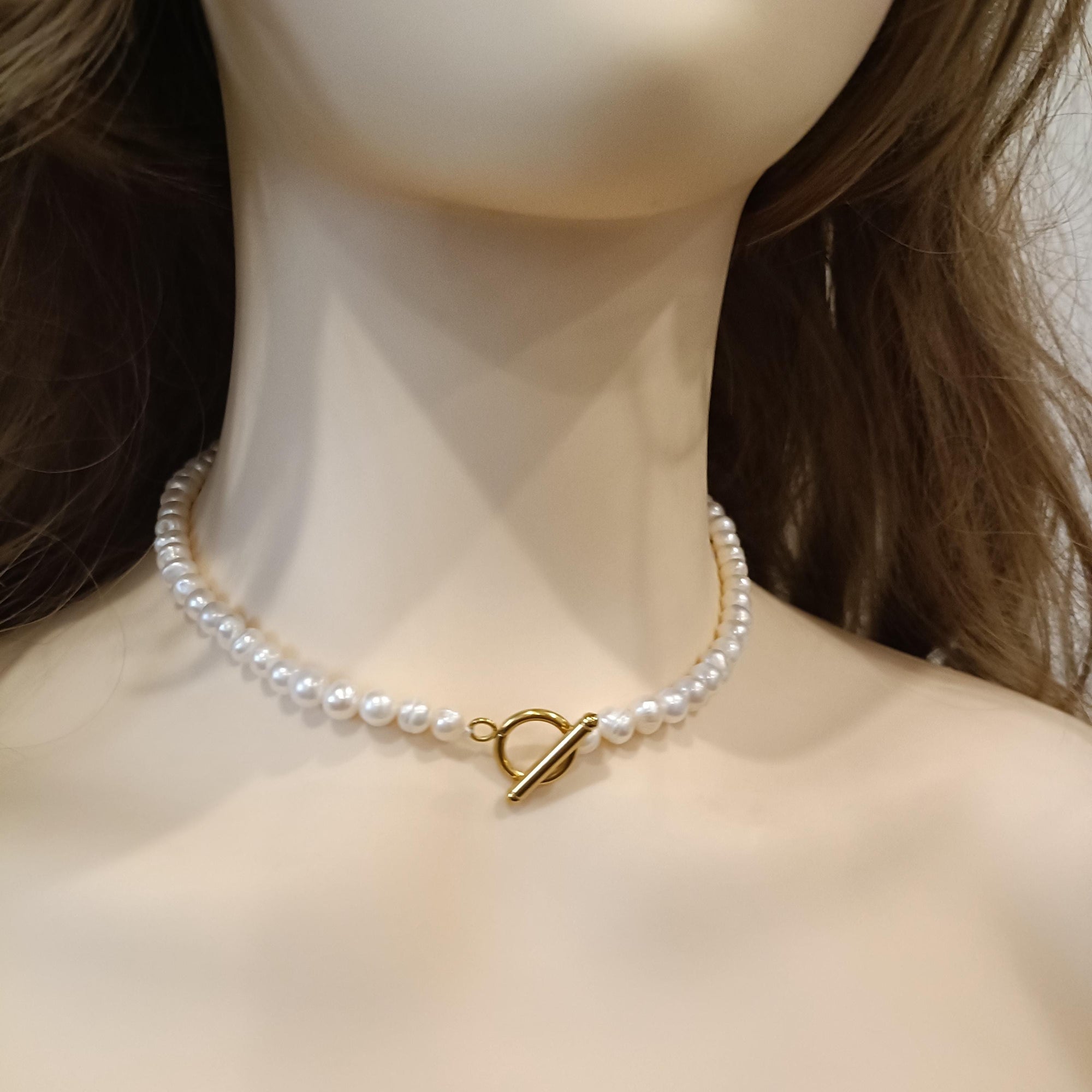 Gold Freshwater Pearl Choker Necklace, Dainty Layered Jewelry