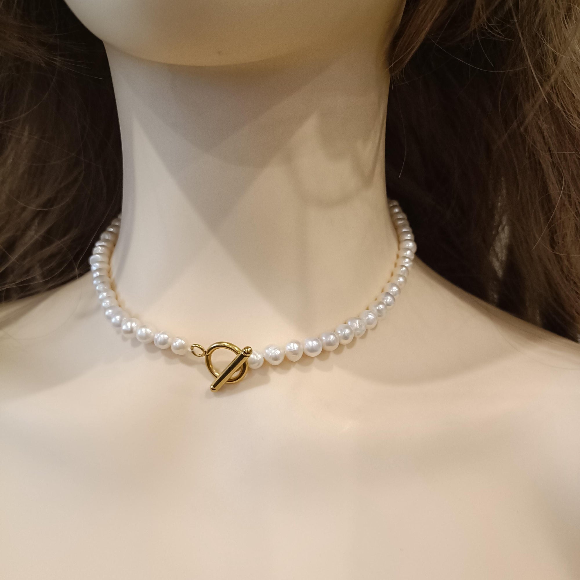 Gold Freshwater Pearl Choker Necklace, Dainty Layered Jewelry