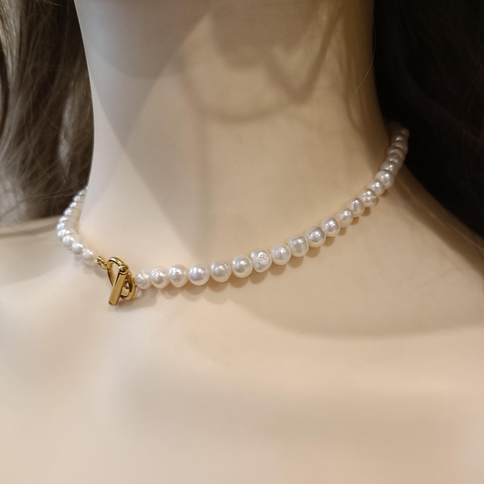 Gold Freshwater Pearl Choker Necklace, Dainty Layered Jewelry