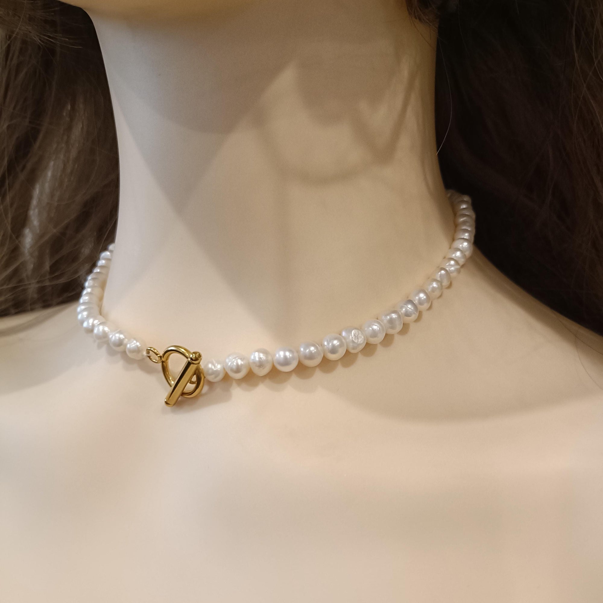 Gold Freshwater Pearl Choker Necklace, Dainty Layered Jewelry