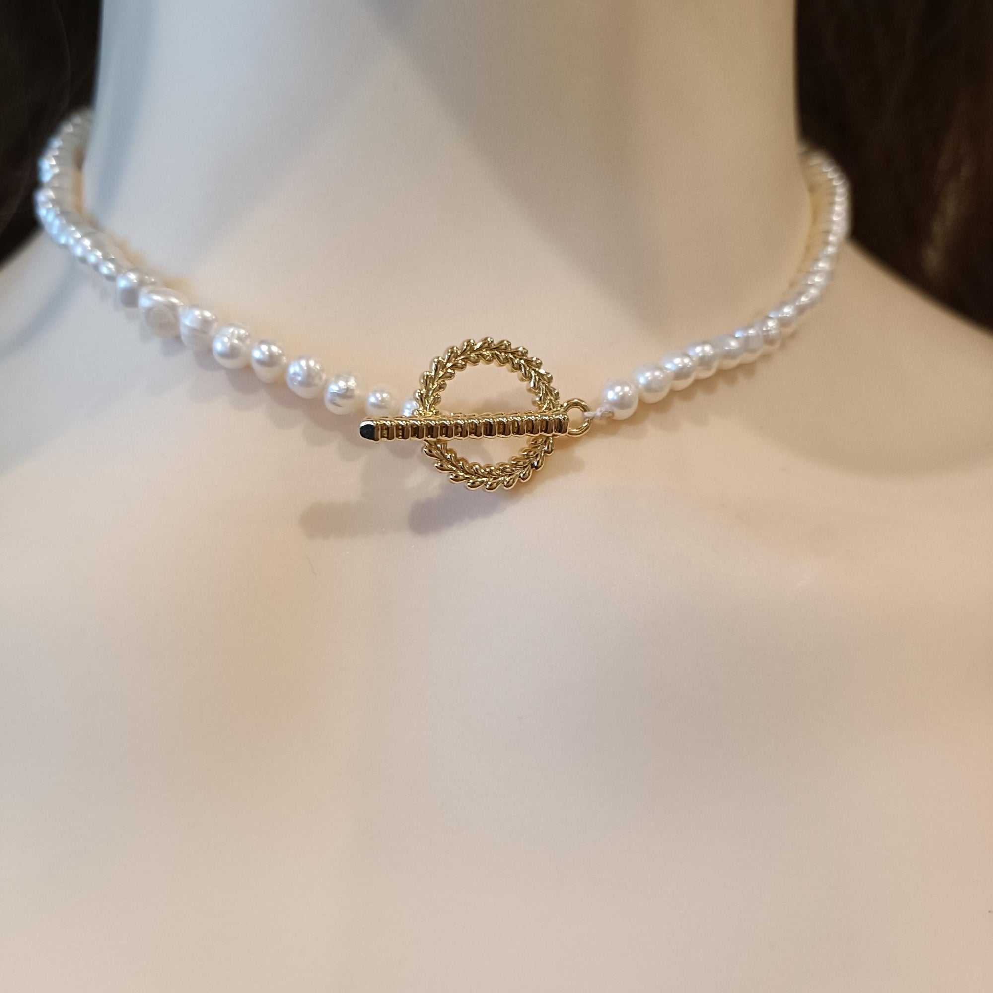 Freshwater Pearl Choker Necklace for Brides, Dainty Layered Strand