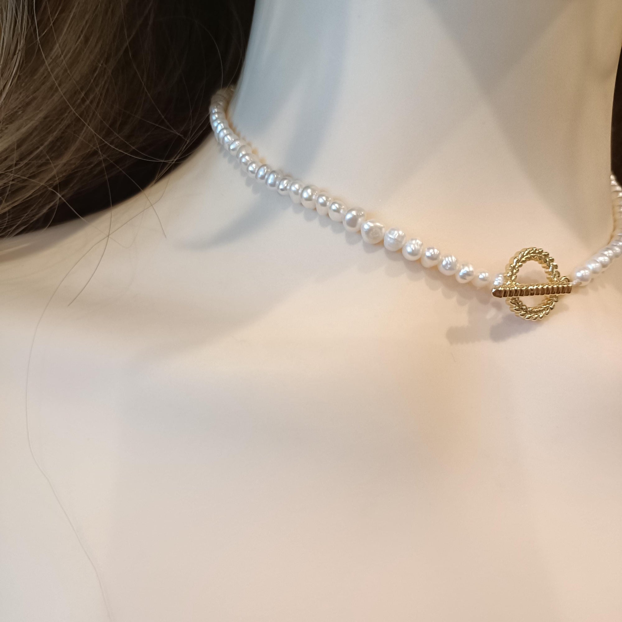 Freshwater Pearl Choker Necklace for Brides, Dainty Layered Strand