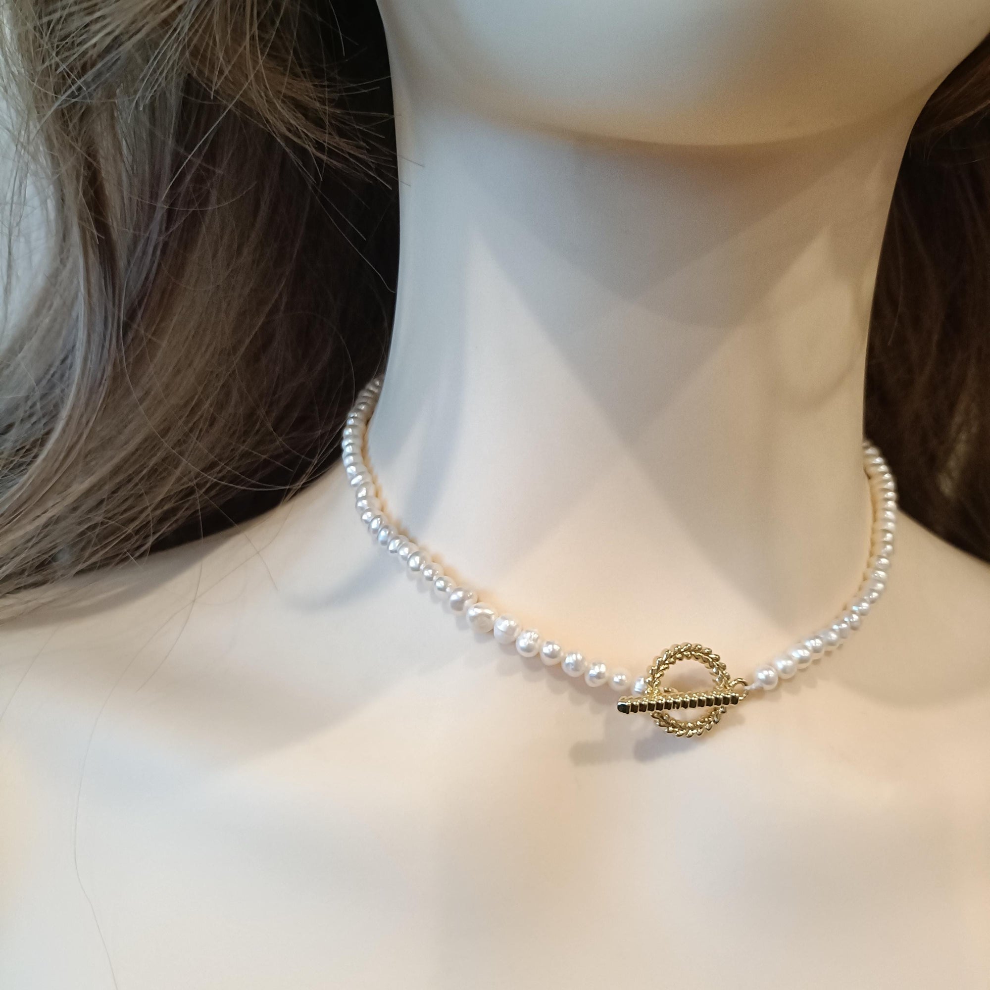 Freshwater Pearl Choker Necklace for Brides, Dainty Layered Strand