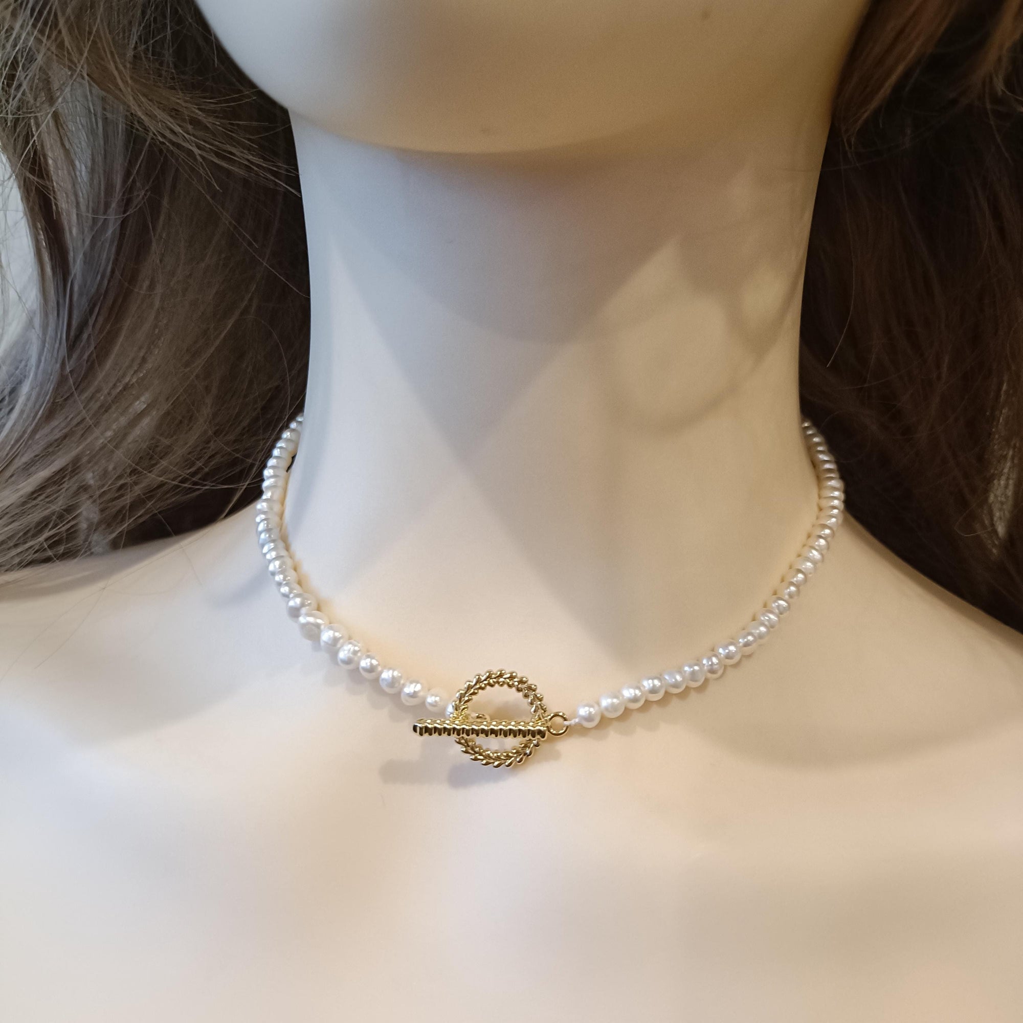 Freshwater Pearl Choker Necklace for Brides, Dainty Layered Strand