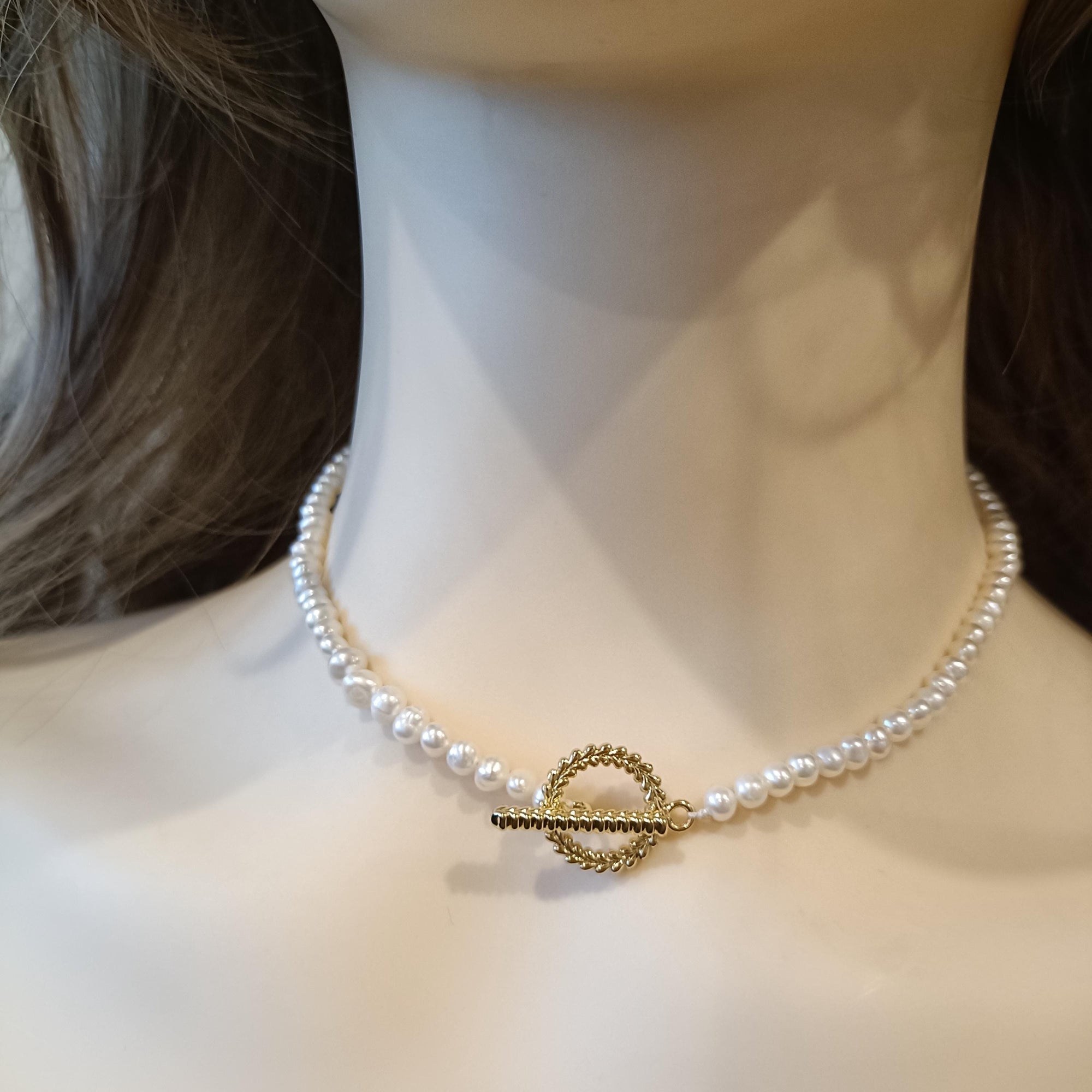 Freshwater Pearl Choker Necklace for Brides, Dainty Layered Strand